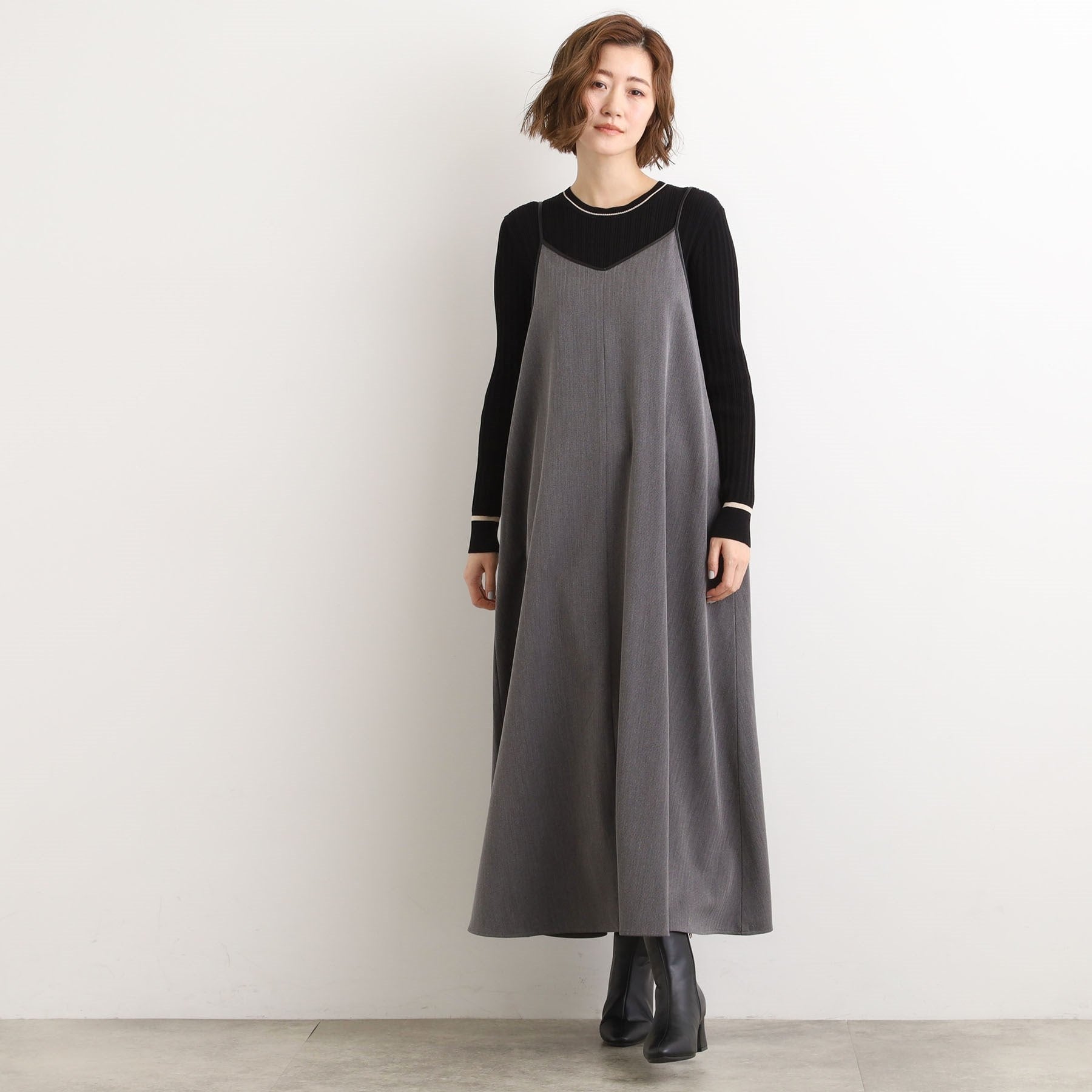 グローブ grove パイピングへリンボンキャミワンピース （チャコールグレー(014)） チャコールグレー(014)