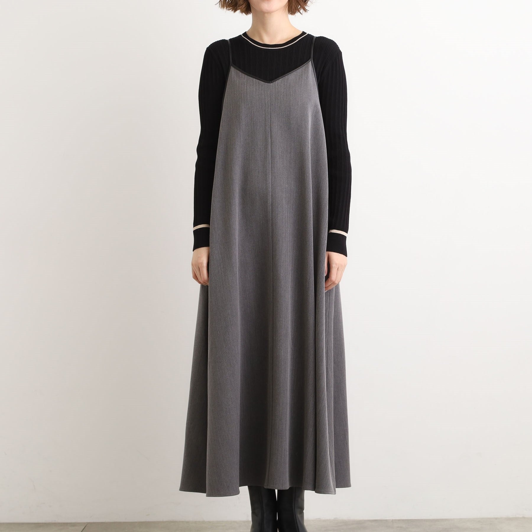 グローブ grove パイピングへリンボンキャミワンピース （チャコールグレー(014)） チャコールグレー(014)