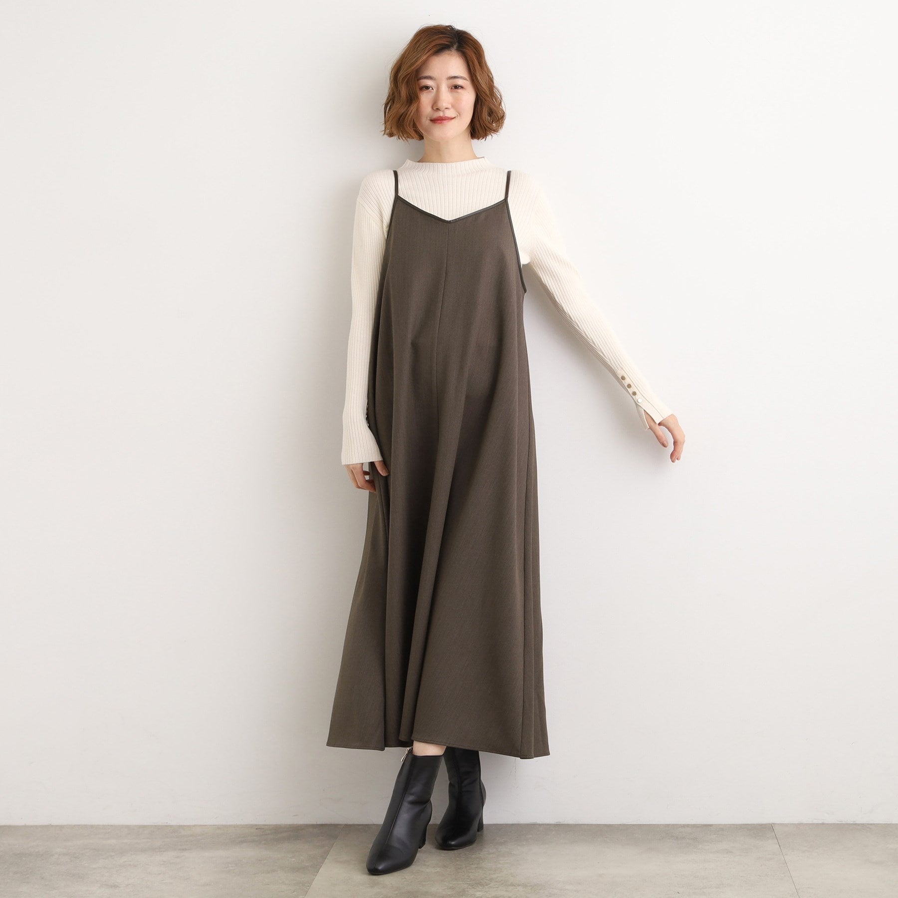 グローブ grove パイピングへリンボンキャミワンピース （チャコールグレー(014)） チャコールグレー(014)