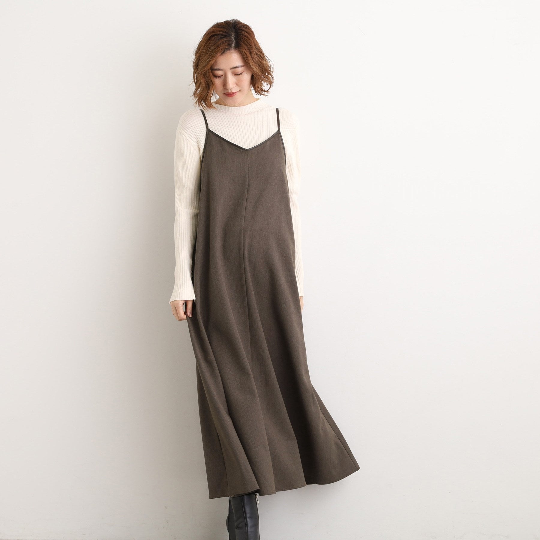 グローブ grove パイピングへリンボンキャミワンピース （チャコールグレー(014)） チャコールグレー(014)