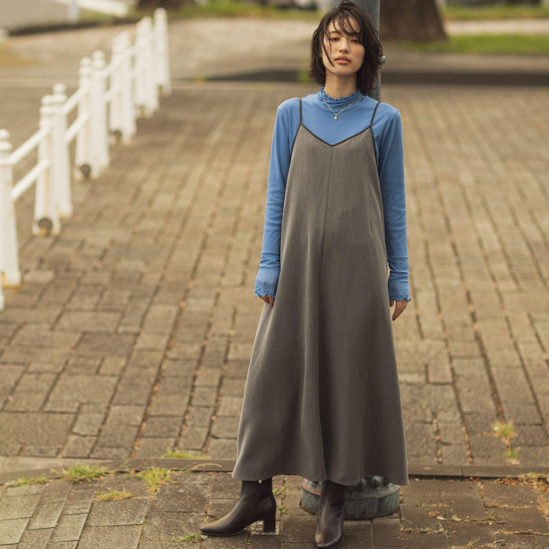 グローブ grove パイピングへリンボンキャミワンピース （チャコールグレー(014)） チャコールグレー(014)