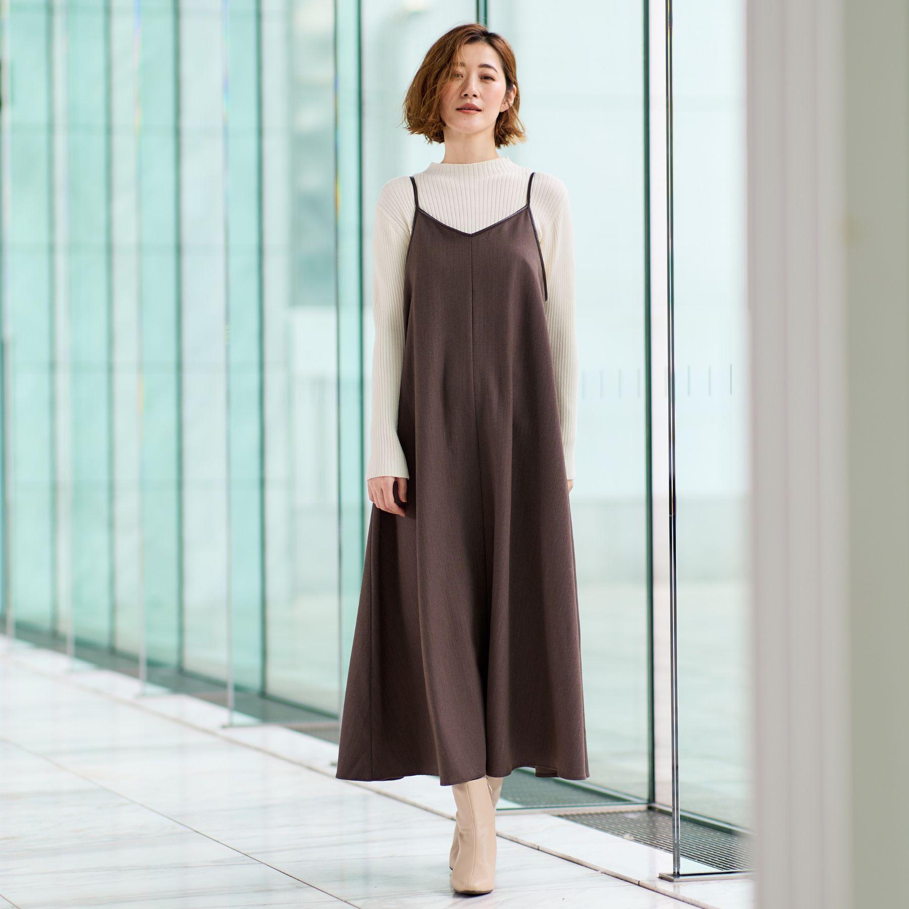 グローブ grove パイピングへリンボンキャミワンピース （チャコールグレー(014)） チャコールグレー(014)