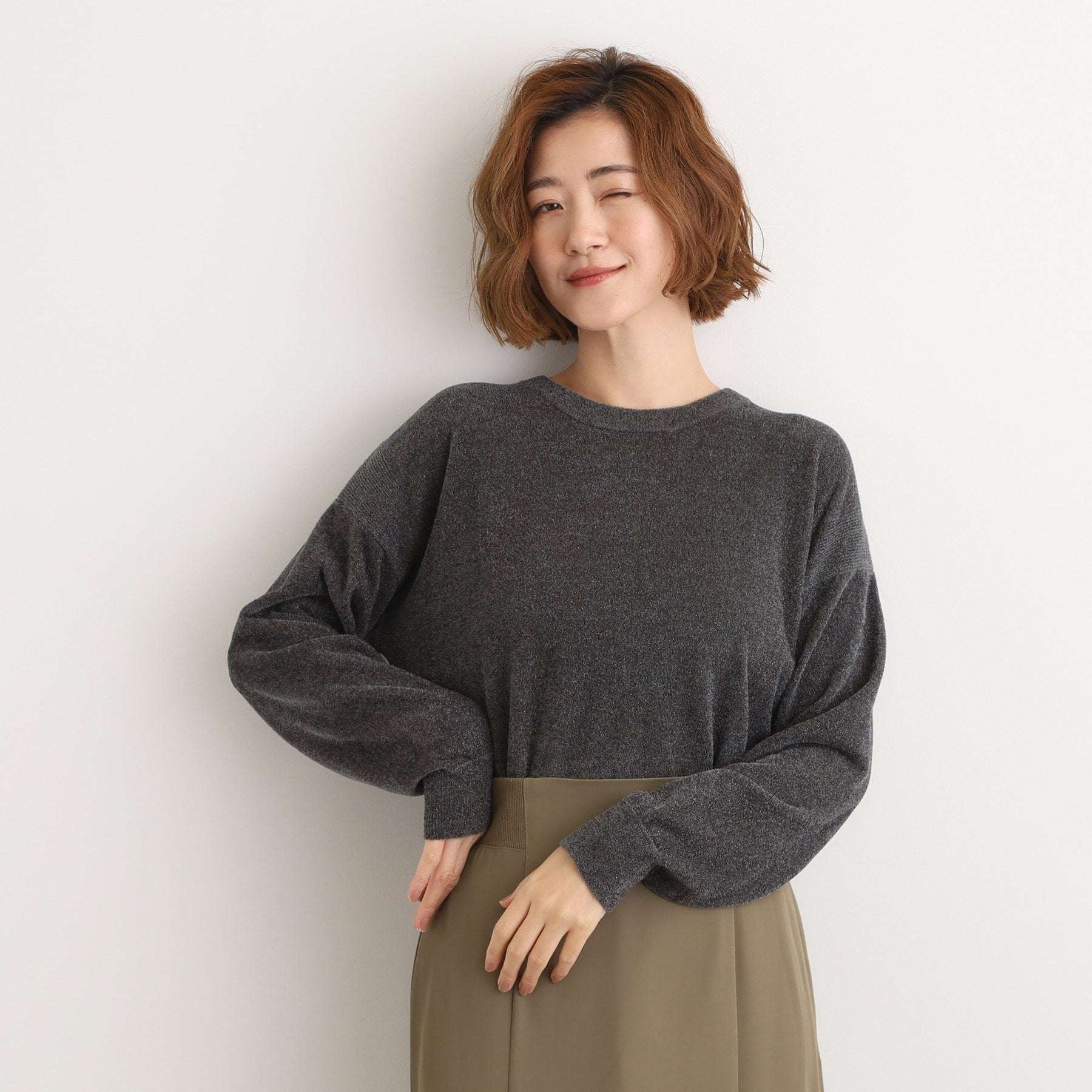 グローブ grove ラメモールヤーンプルオーバーニット （スミクロ(018)） スミクロ(018)