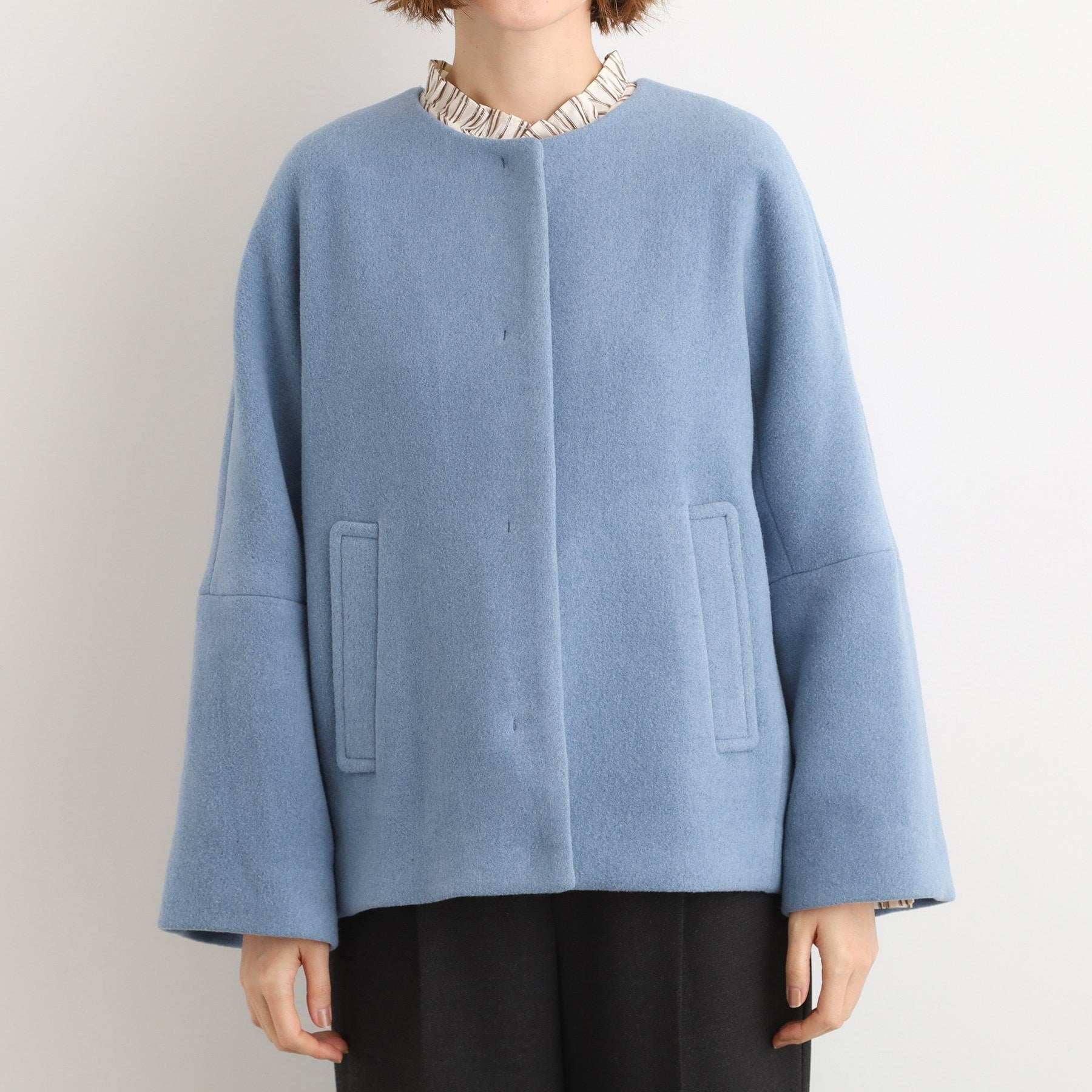 グローブ grove ウールブレンドモッサ ノーカラーショートコート （スミクロ(014)） スミクロ(014)