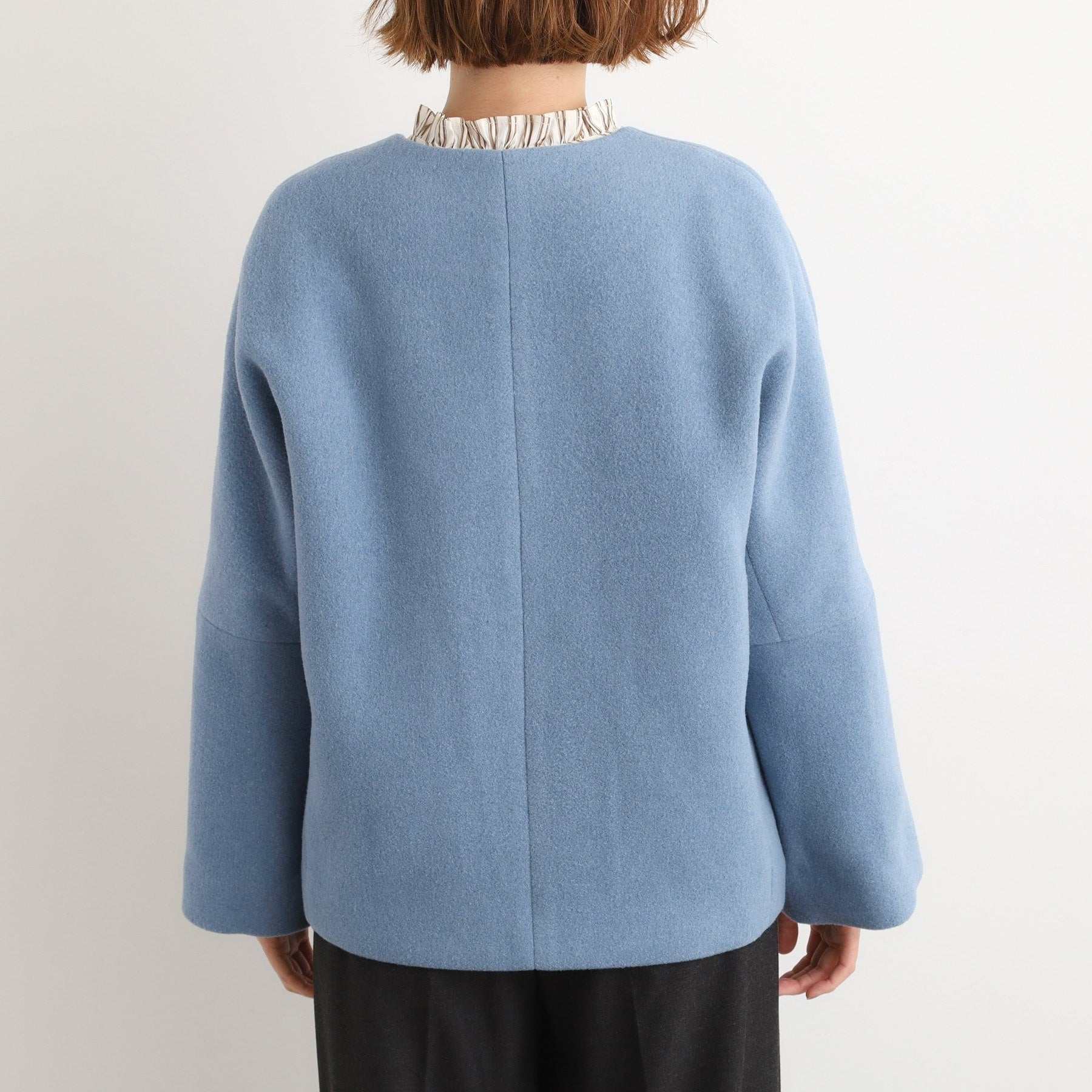 グローブ grove ウールブレンドモッサ ノーカラーショートコート （スミクロ(014)） スミクロ(014)