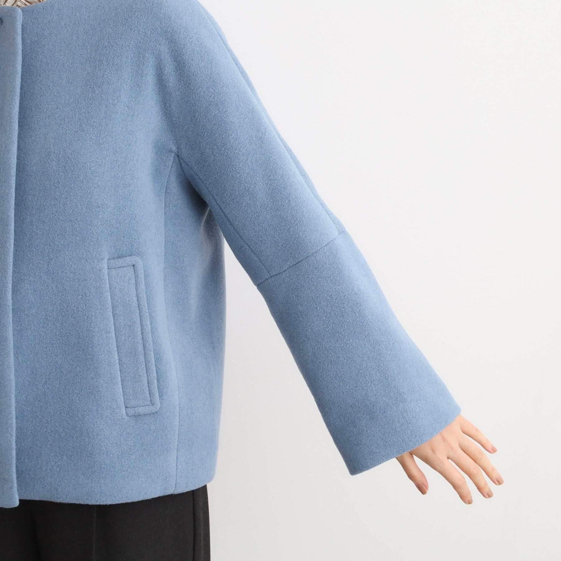 グローブ grove ウールブレンドモッサ ノーカラーショートコート （スミクロ(014)） スミクロ(014)