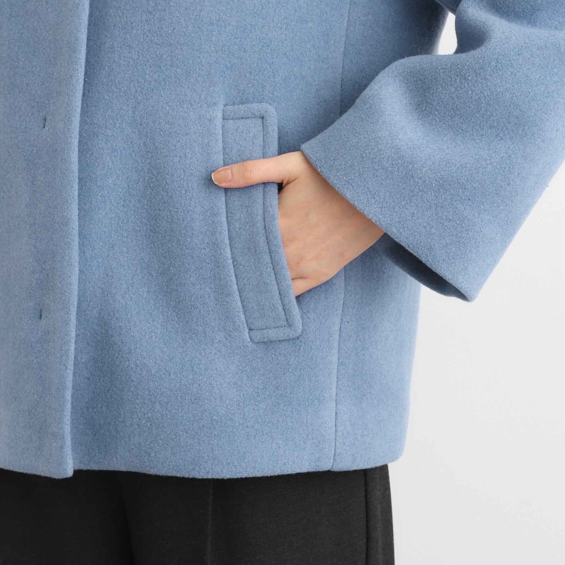 グローブ grove ウールブレンドモッサ ノーカラーショートコート （スミクロ(014)） スミクロ(014)