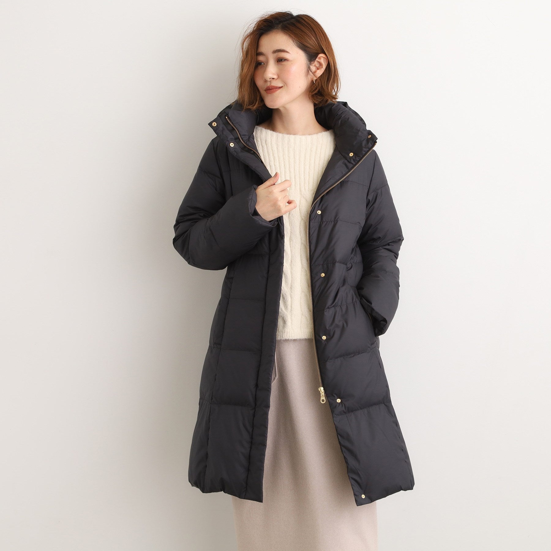 グローブ grove 【800FP・多機能】つつまれダウンロング （ブラック(019)） ブラック(019)