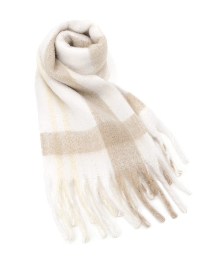 グローブ grove ボリュームフリンジチェックマフラー （ライトベージュ(251)） ライトベージュ(251)