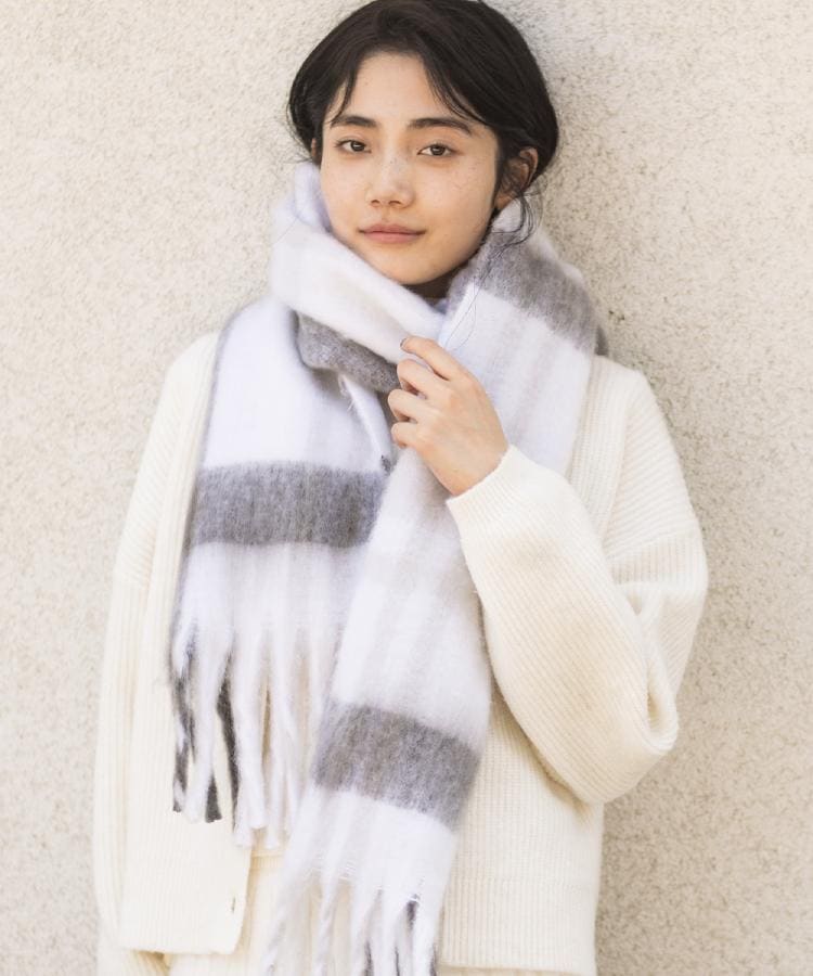 グローブ grove ボリュームフリンジチェックマフラー （ライトベージュ(251)） ライトベージュ(251)