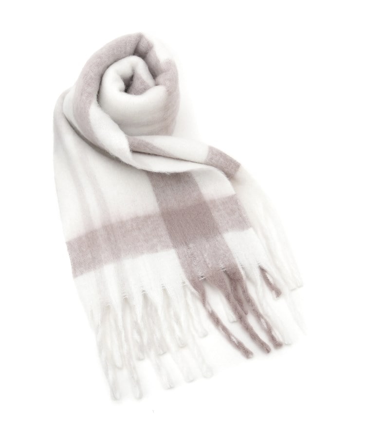 グローブ grove ボリュームフリンジチェックマフラー （ホワイト(201)） ホワイト(201)