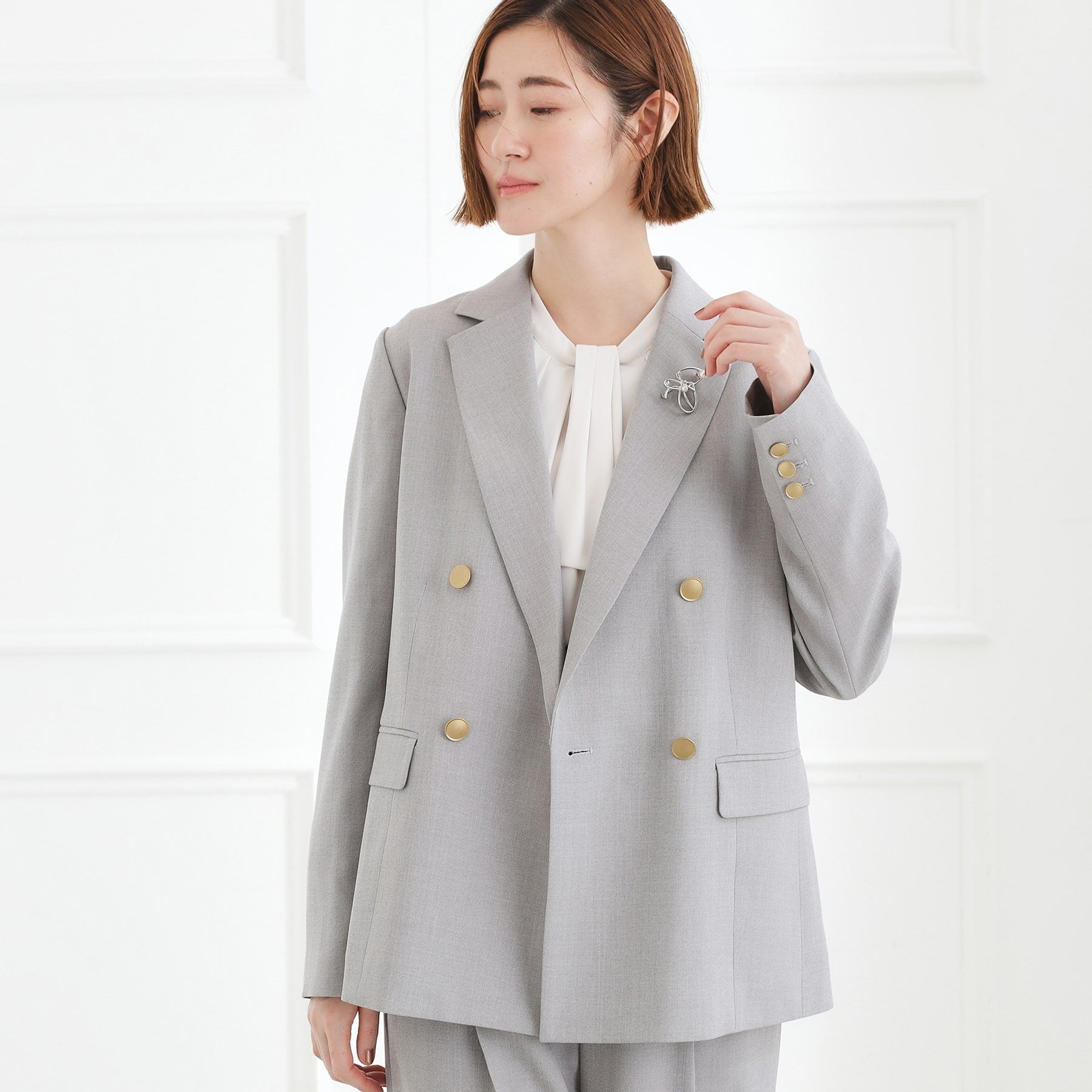 グローブ grove 【着回しカセット】ダブルテーラードジャケット （グレー(012)） グレー(012)