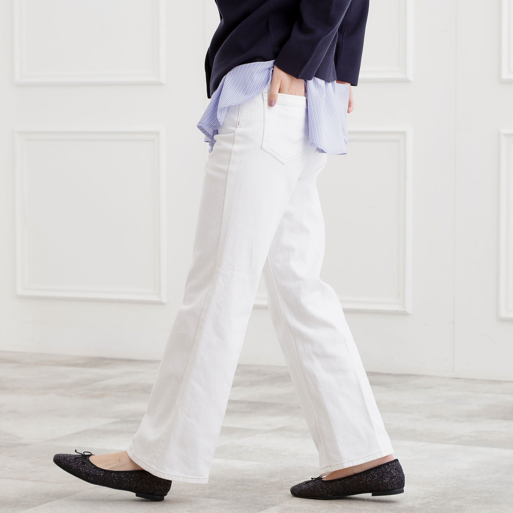 グローブ grove 美シルエットデニムソフトフレアーパンツ （オフホワイト(003)） オフホワイト(003)