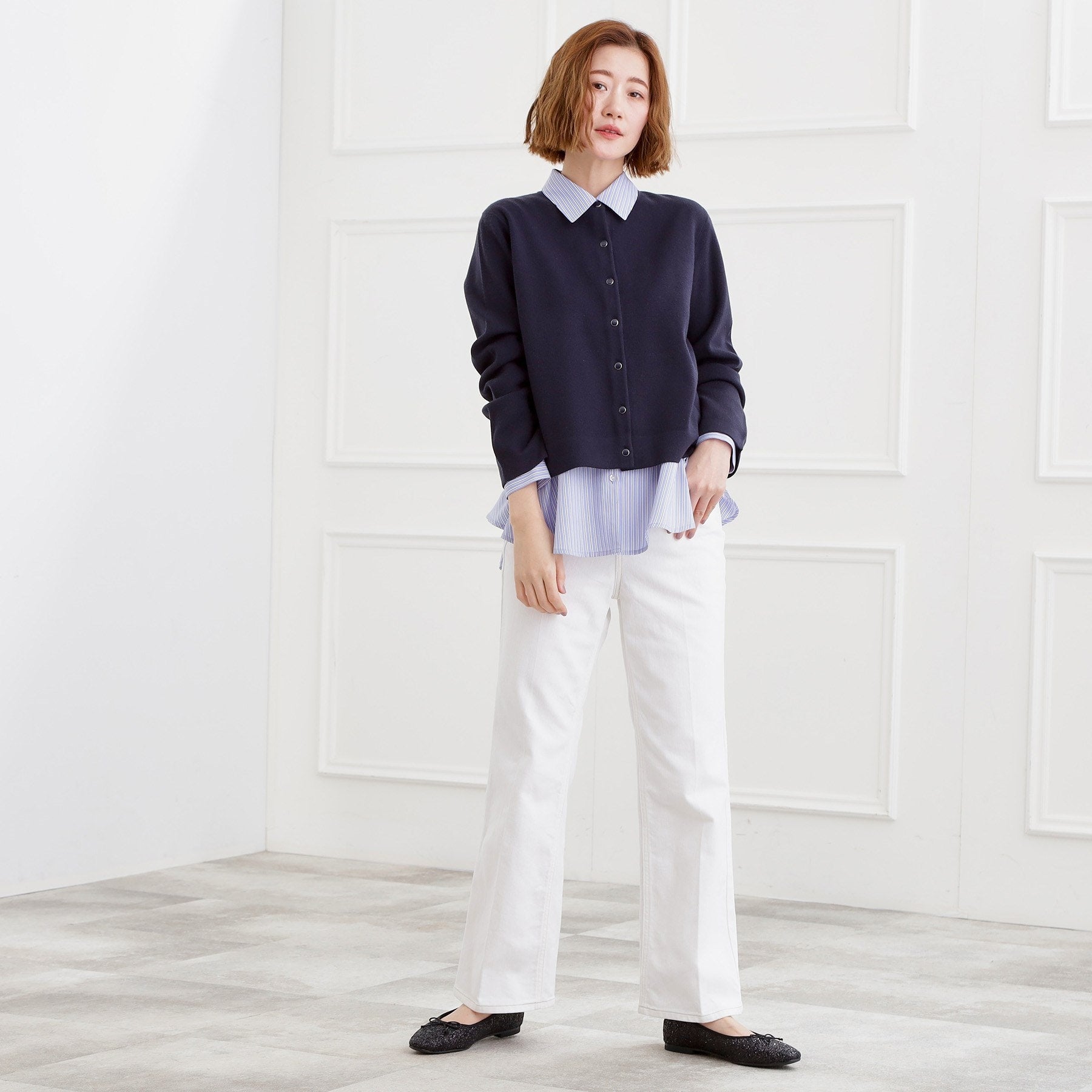 グローブ grove 美シルエットデニムソフトフレアーパンツ （オフホワイト(003)） オフホワイト(003)