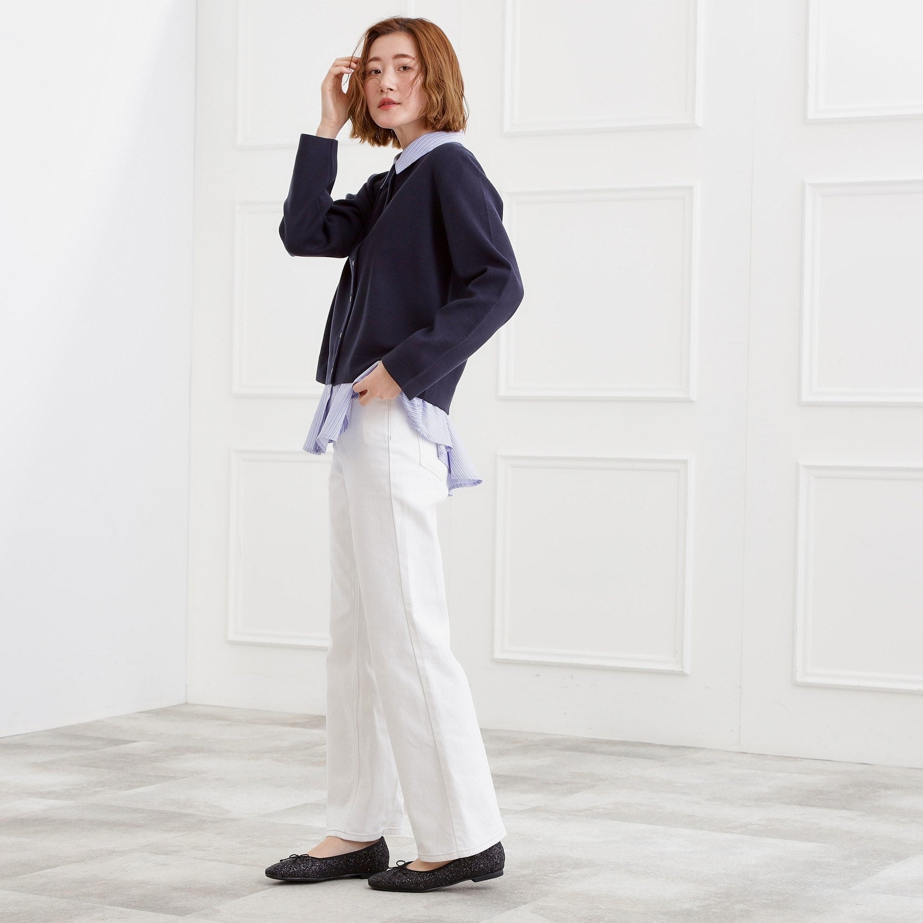 グローブ grove 美シルエットデニムソフトフレアーパンツ （オフホワイト(003)） オフホワイト(003)