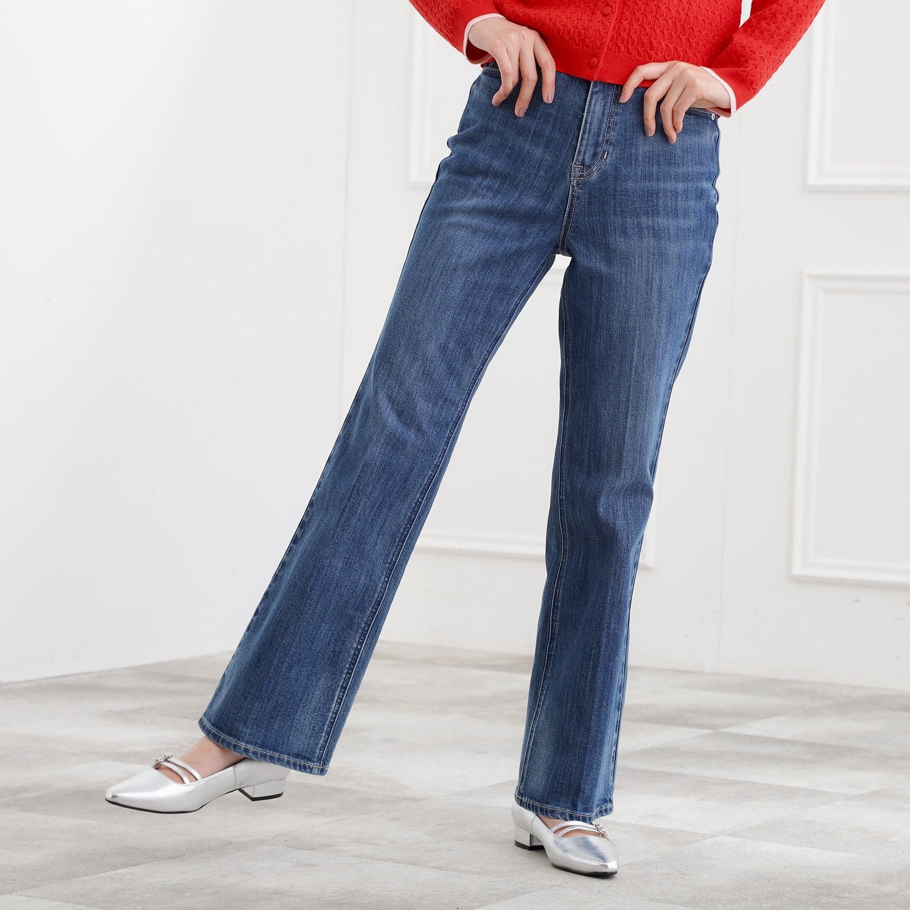 グローブ grove 美シルエットデニムソフトフレアーパンツ （オフホワイト(003)） オフホワイト(003)