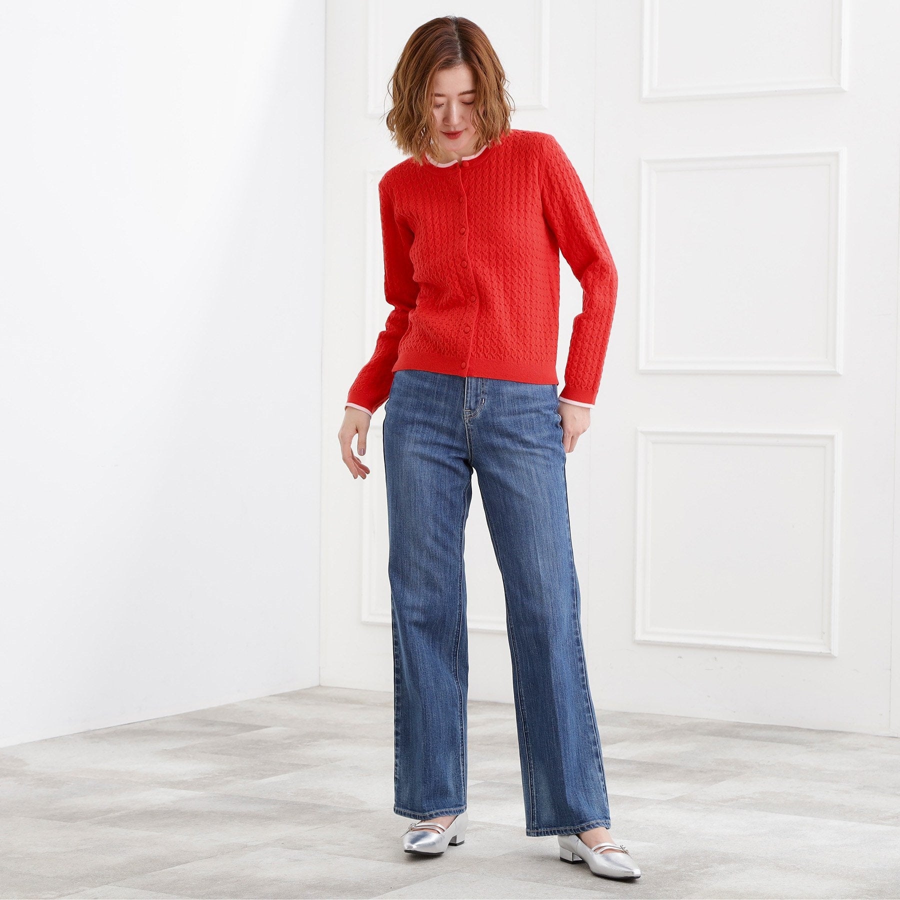 グローブ grove 美シルエットデニムソフトフレアーパンツ （オフホワイト(003)） オフホワイト(003)