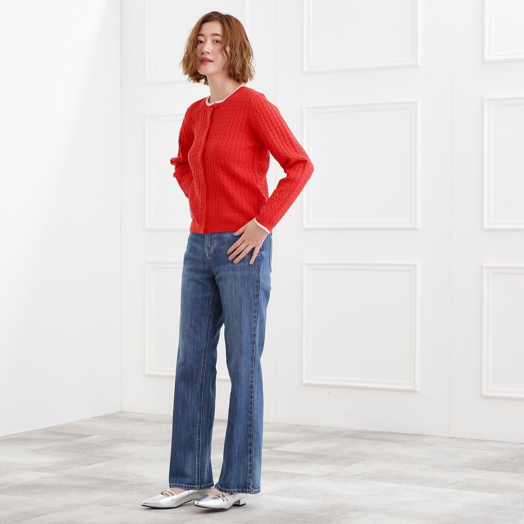 グローブ grove 美シルエットデニムソフトフレアーパンツ （オフホワイト(003)） オフホワイト(003)