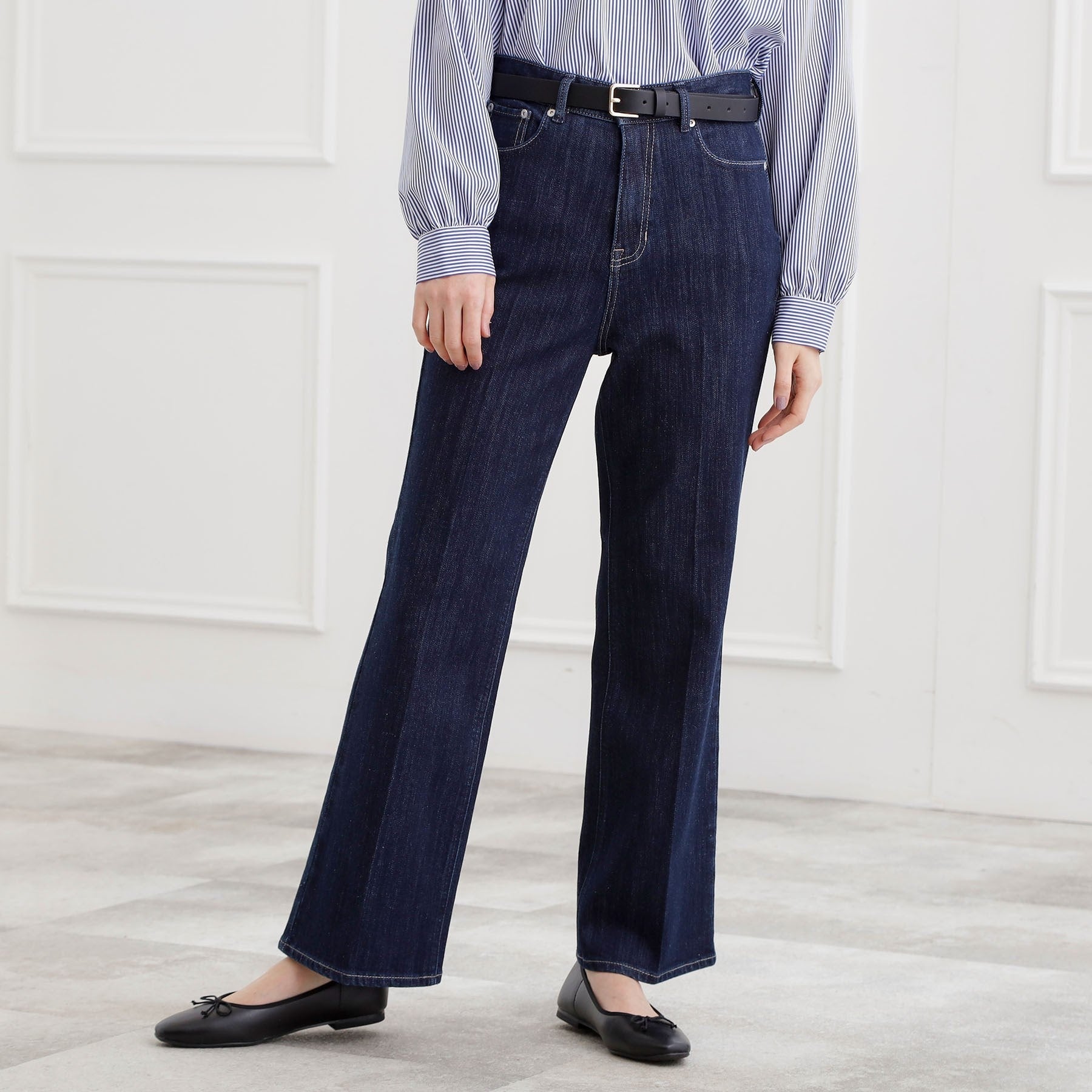 グローブ grove 美シルエットデニムソフトフレアーパンツ （ネイビー(094)） ネイビー(094)