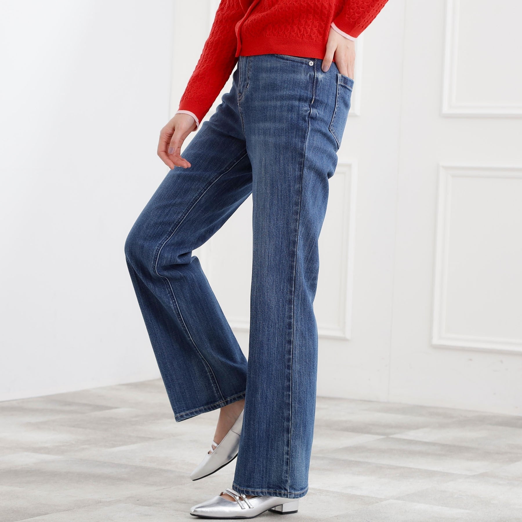 グローブ grove 美シルエットデニムソフトフレアーパンツ （ブルー(093)） ブルー(093)