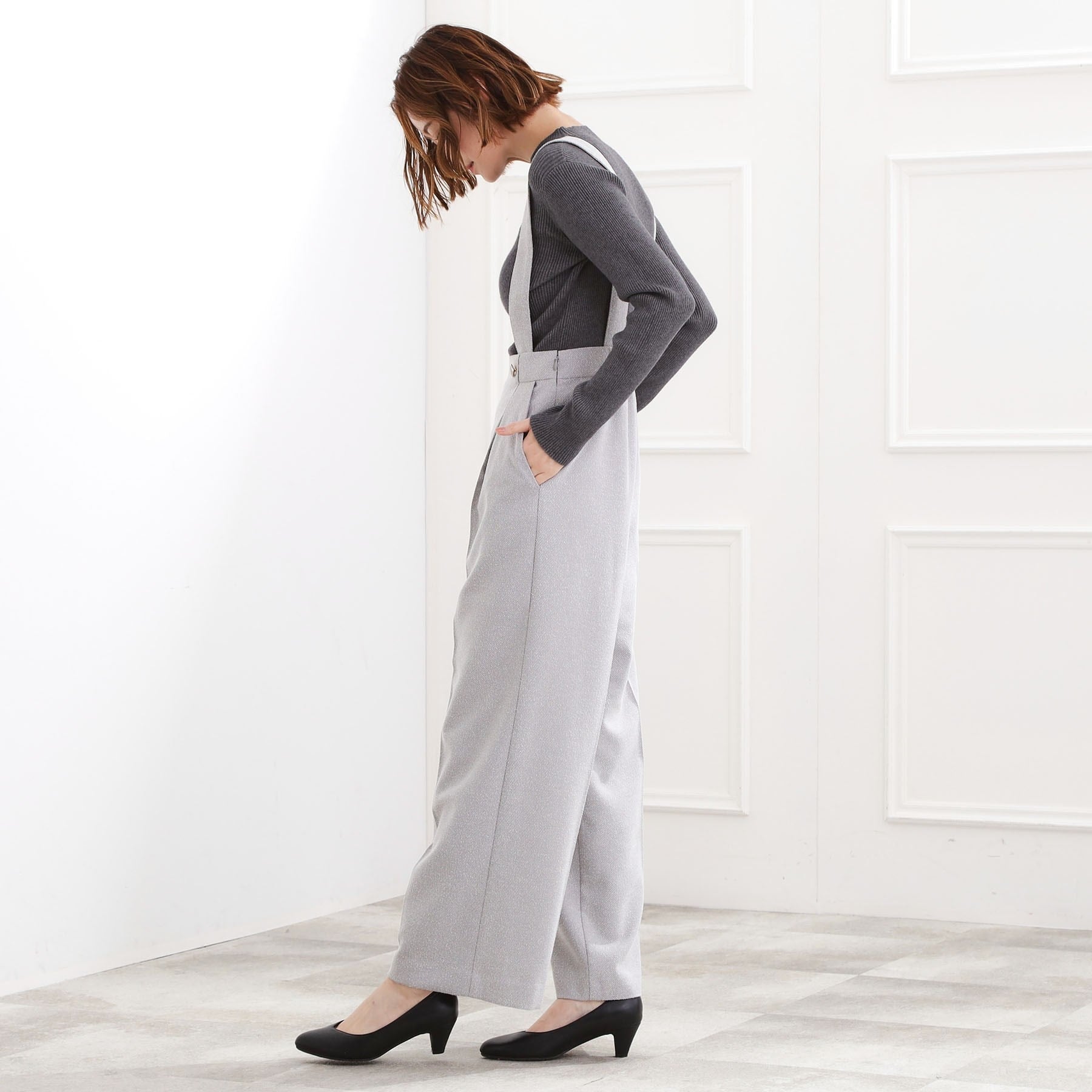 グローブ grove ショルダーストラップツイードパンツ （ブラック(019)） ブラック(019)