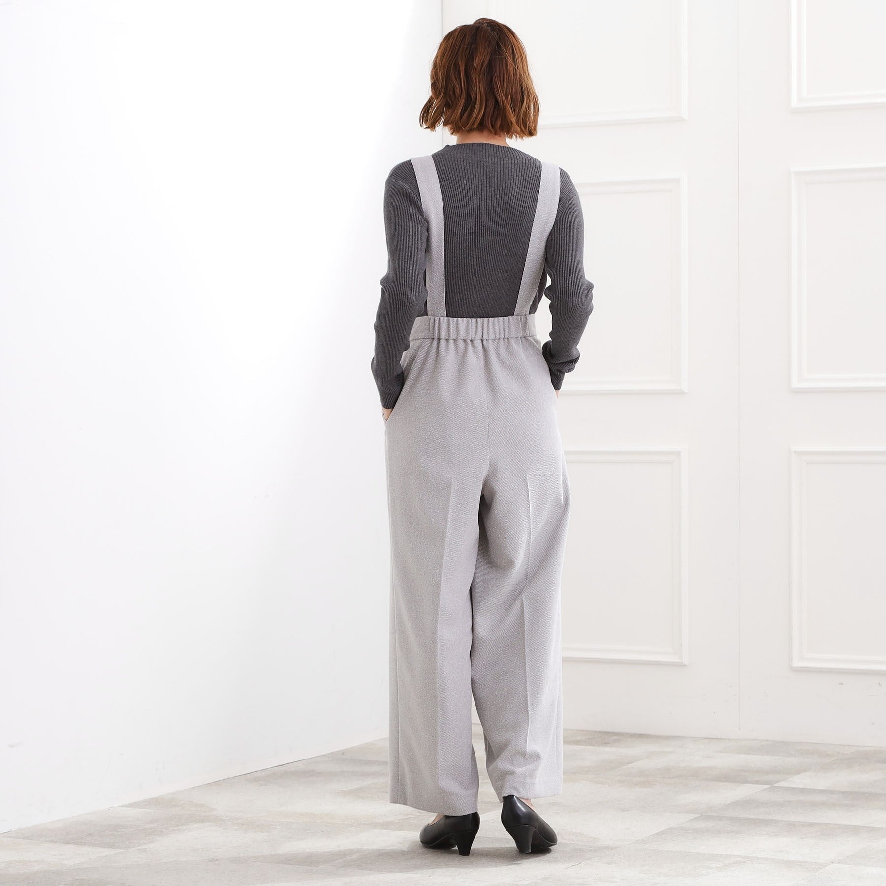 グローブ grove ショルダーストラップツイードパンツ （ブラック(019)） ブラック(019)