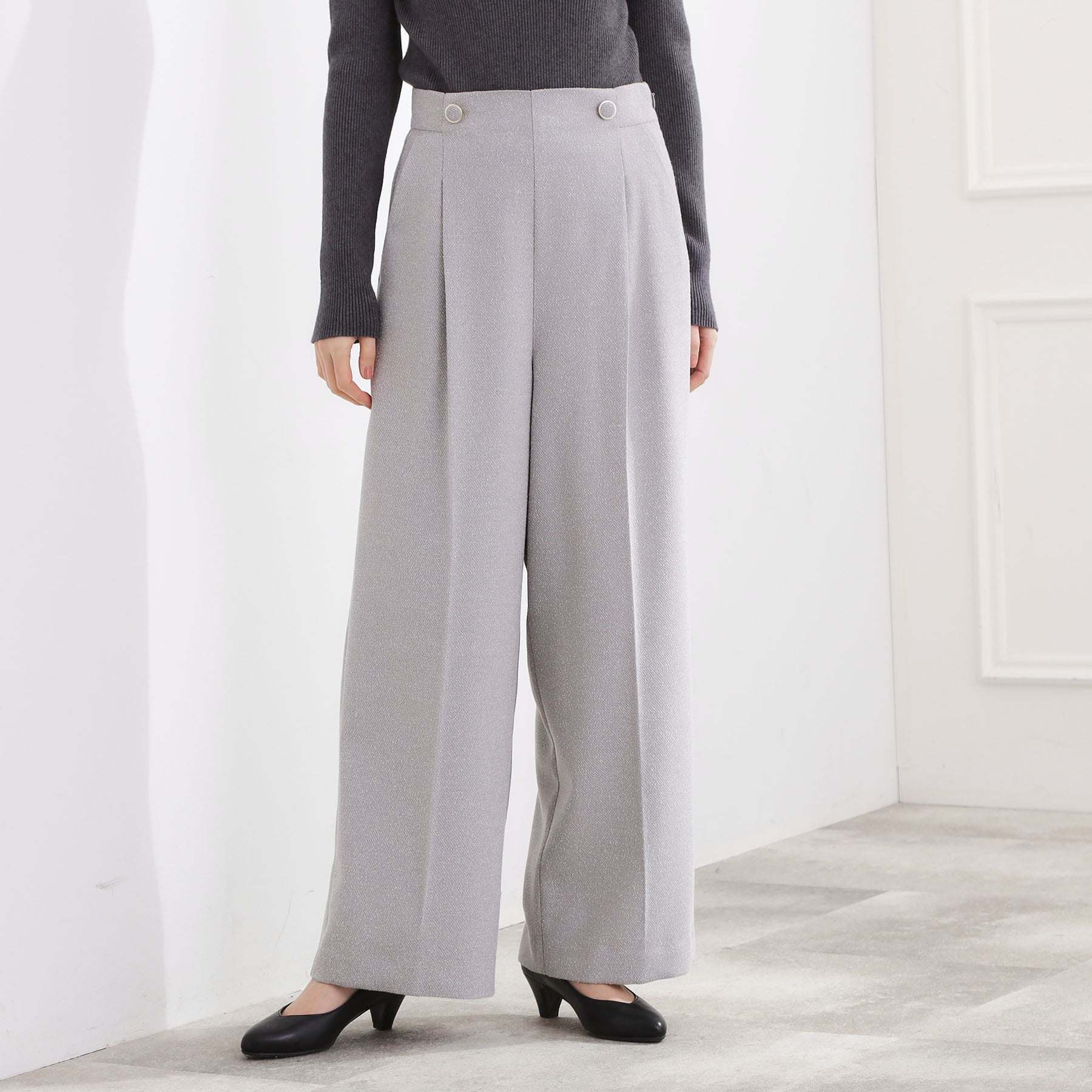 グローブ grove ショルダーストラップツイードパンツ （ブラック(019)） ブラック(019)