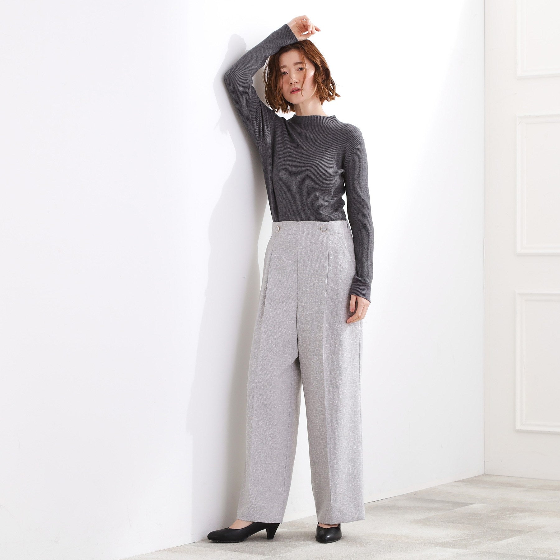 グローブ grove ショルダーストラップツイードパンツ （ブラック(019)） ブラック(019)