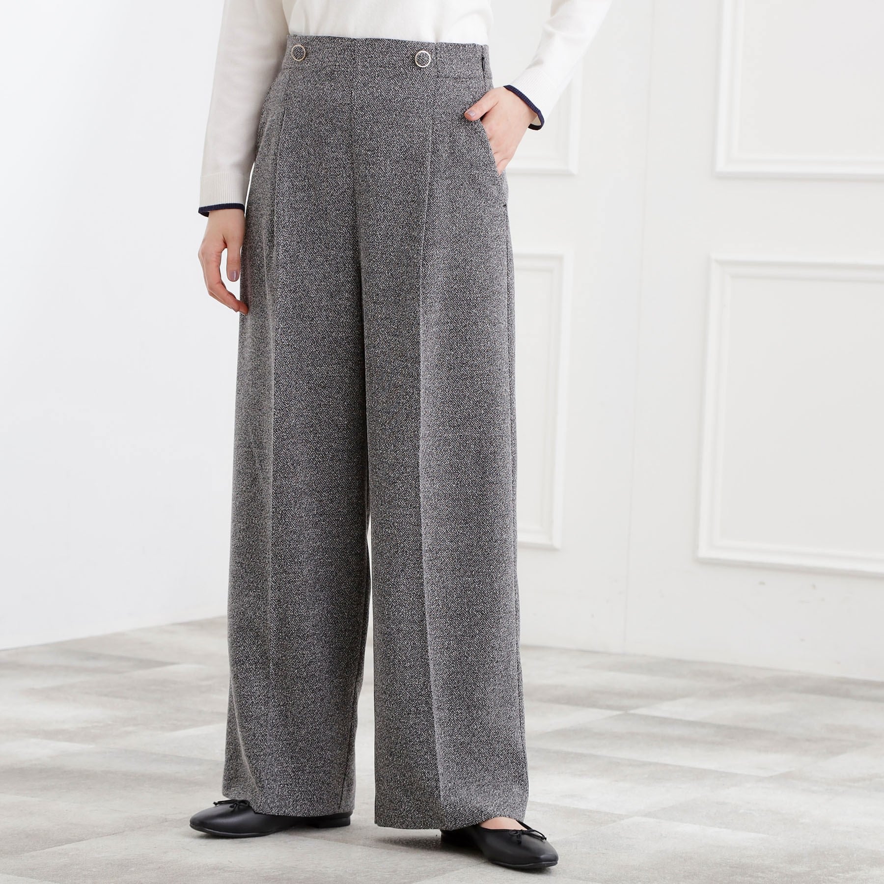 グローブ grove ショルダーストラップツイードパンツ （ブラック(019)） ブラック(019)