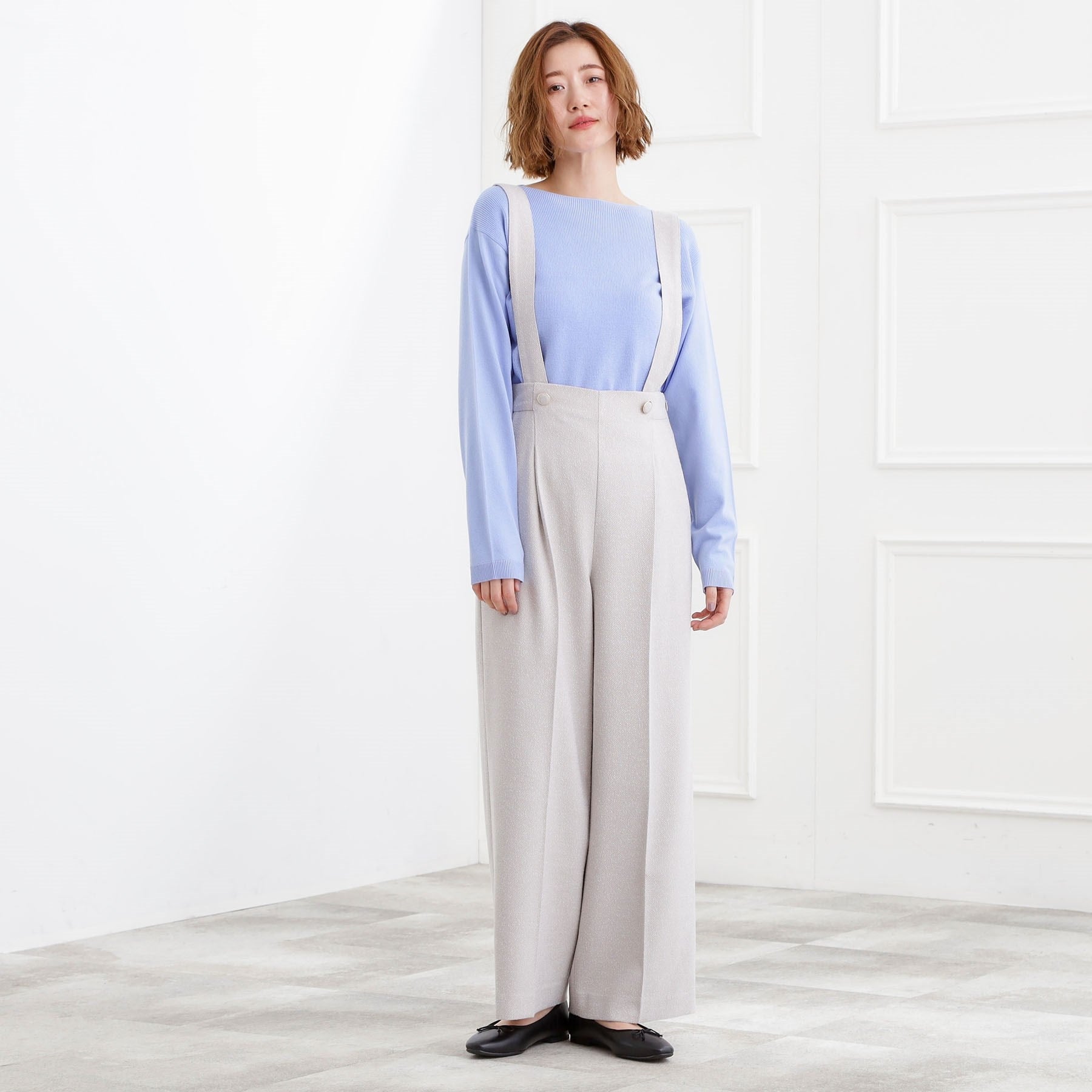 グローブ grove ショルダーストラップツイードパンツ （ブラック(019)） ブラック(019)