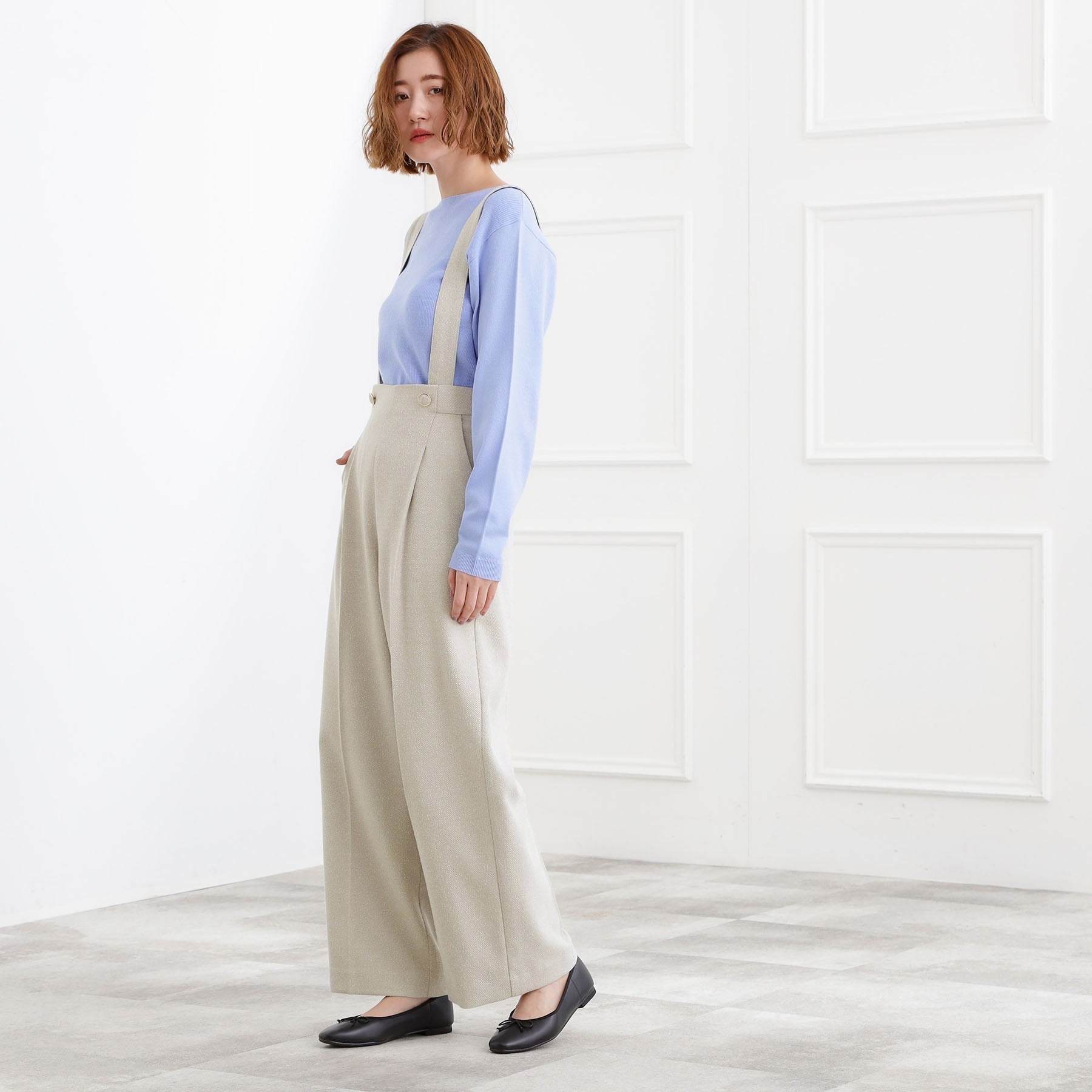 グローブ grove ショルダーストラップツイードパンツ （ブラック(019)） ブラック(019)