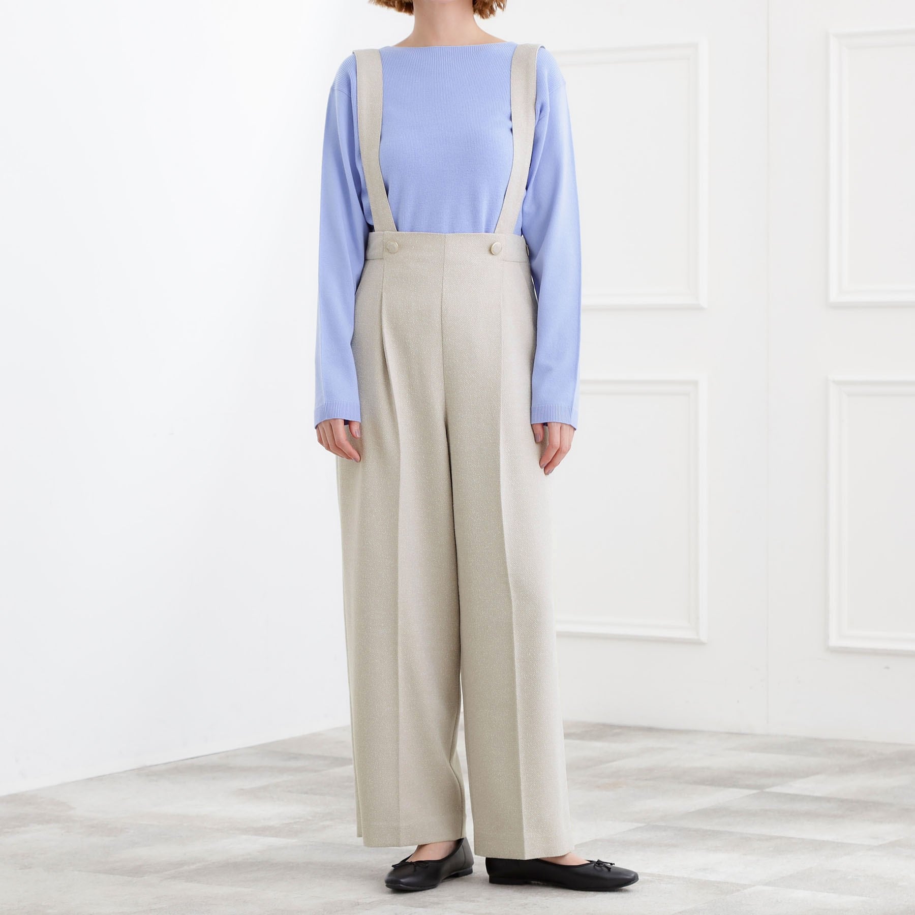 グローブ grove ショルダーストラップツイードパンツ （ブラック(019)） ブラック(019)