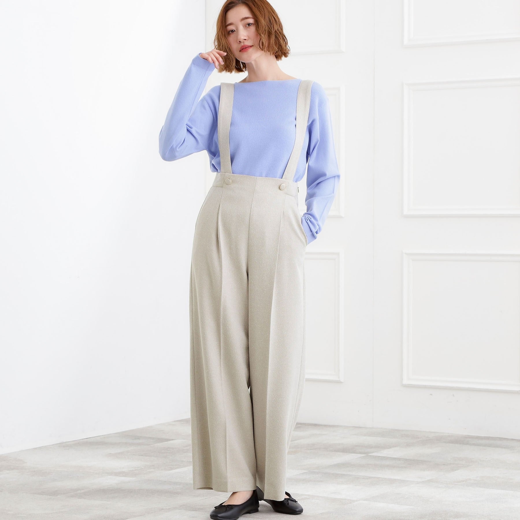 グローブ grove ショルダーストラップツイードパンツ （ライトベージュ(051)） ライトベージュ(051)