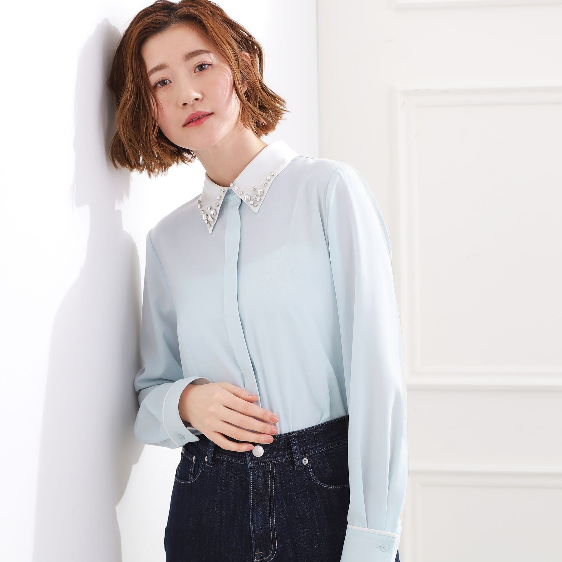 グローブ grove ビジューカラー とろみシャツ （オフホワイト(003)） オフホワイト(003)