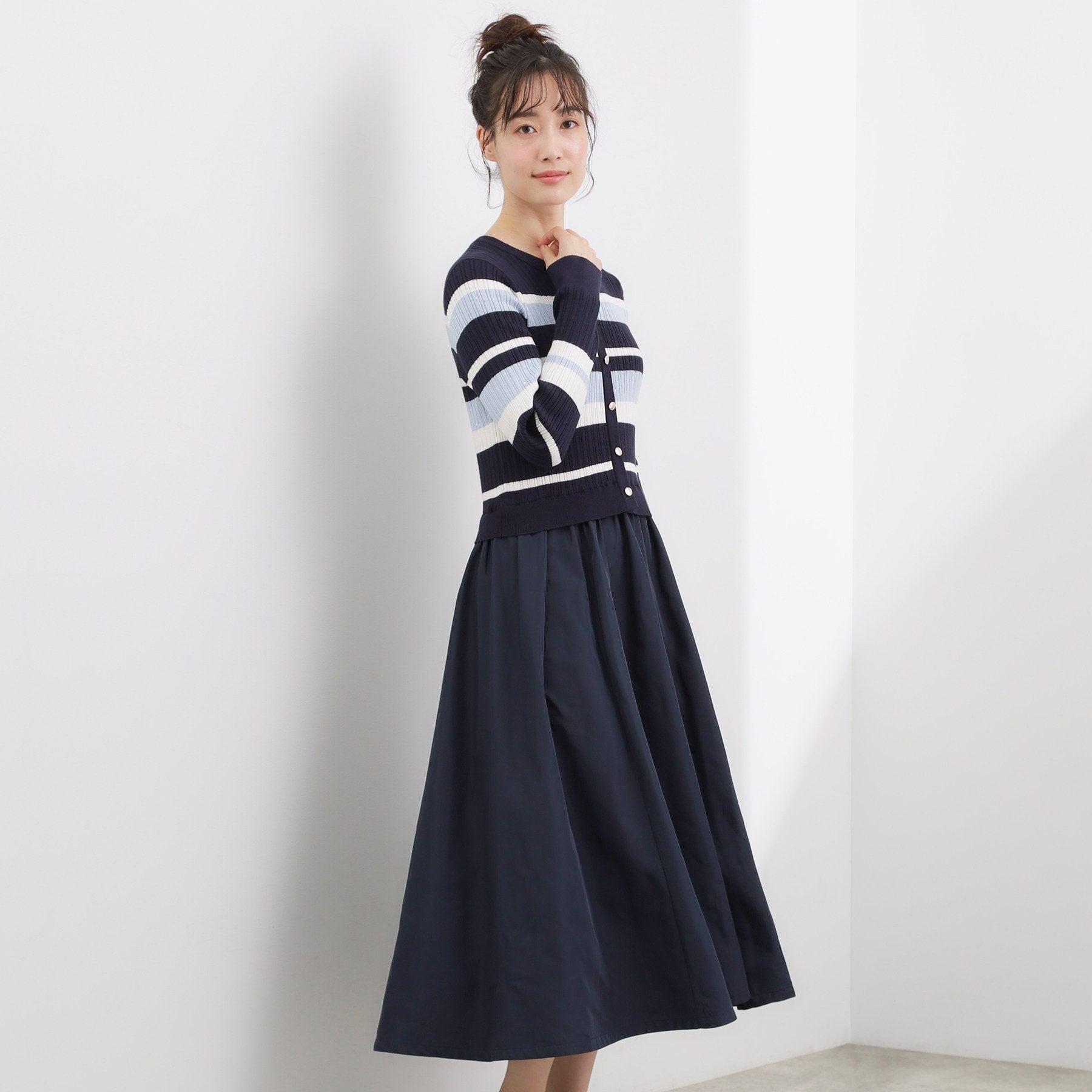 グローブ grove マルチボーダーアソートドッキングワンピース （オフホワイト(003)） オフホワイト(003)