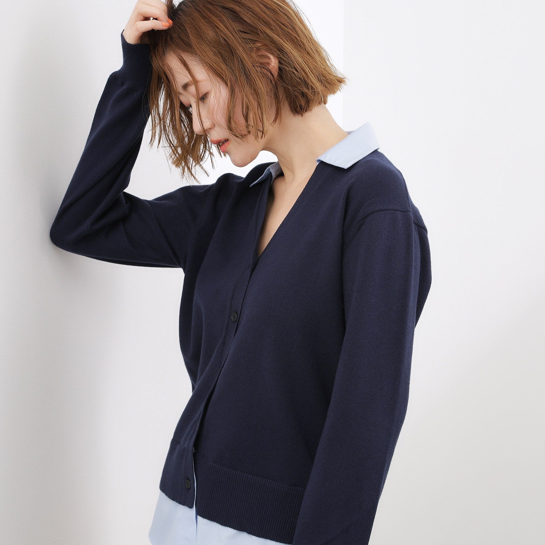 グローブ grove シャツドッキング ニットカーディガン （グレー(012)） グレー(012)