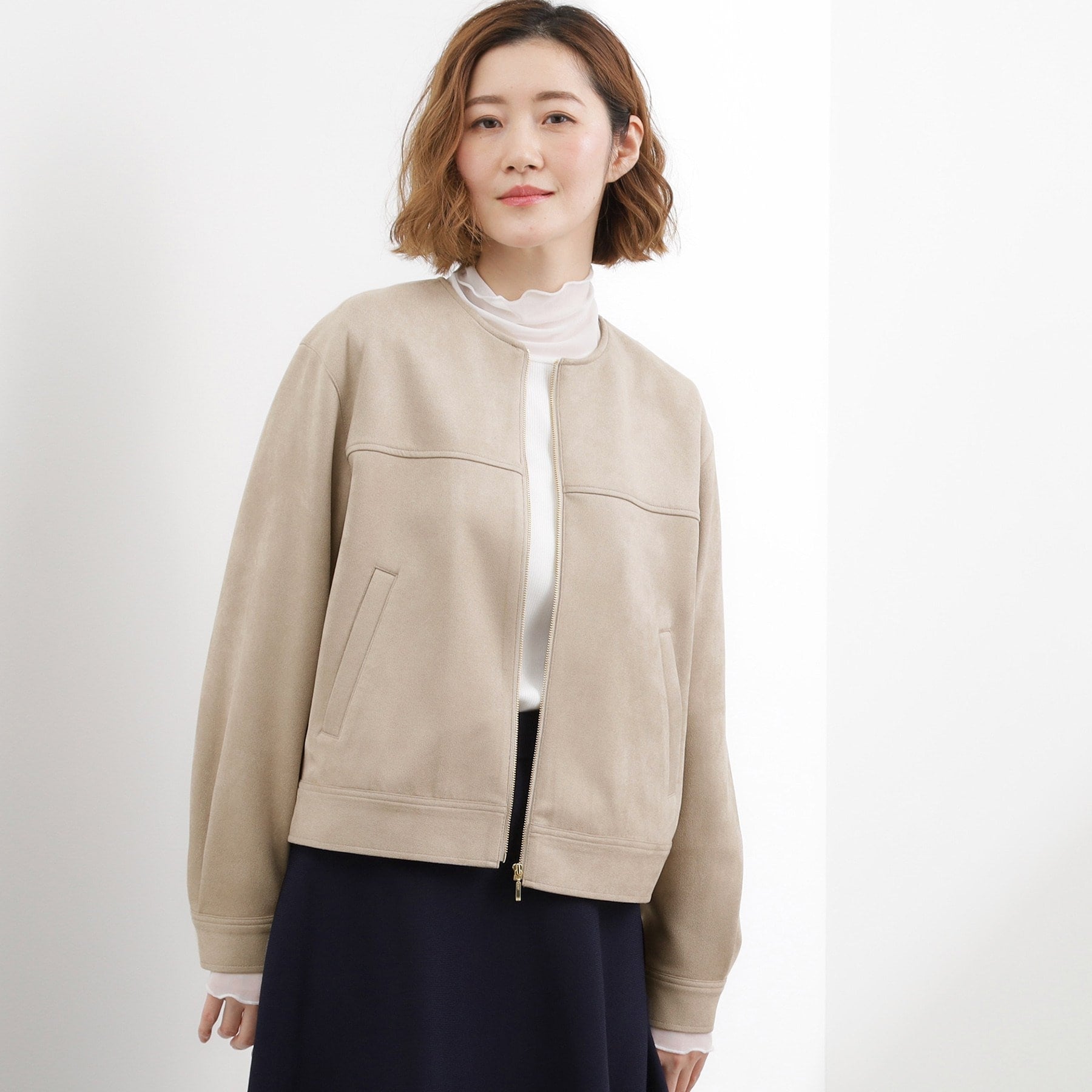 グローブ grove スエードライク ノーカラーブルゾン （ベージュ(052)） ベージュ(052)