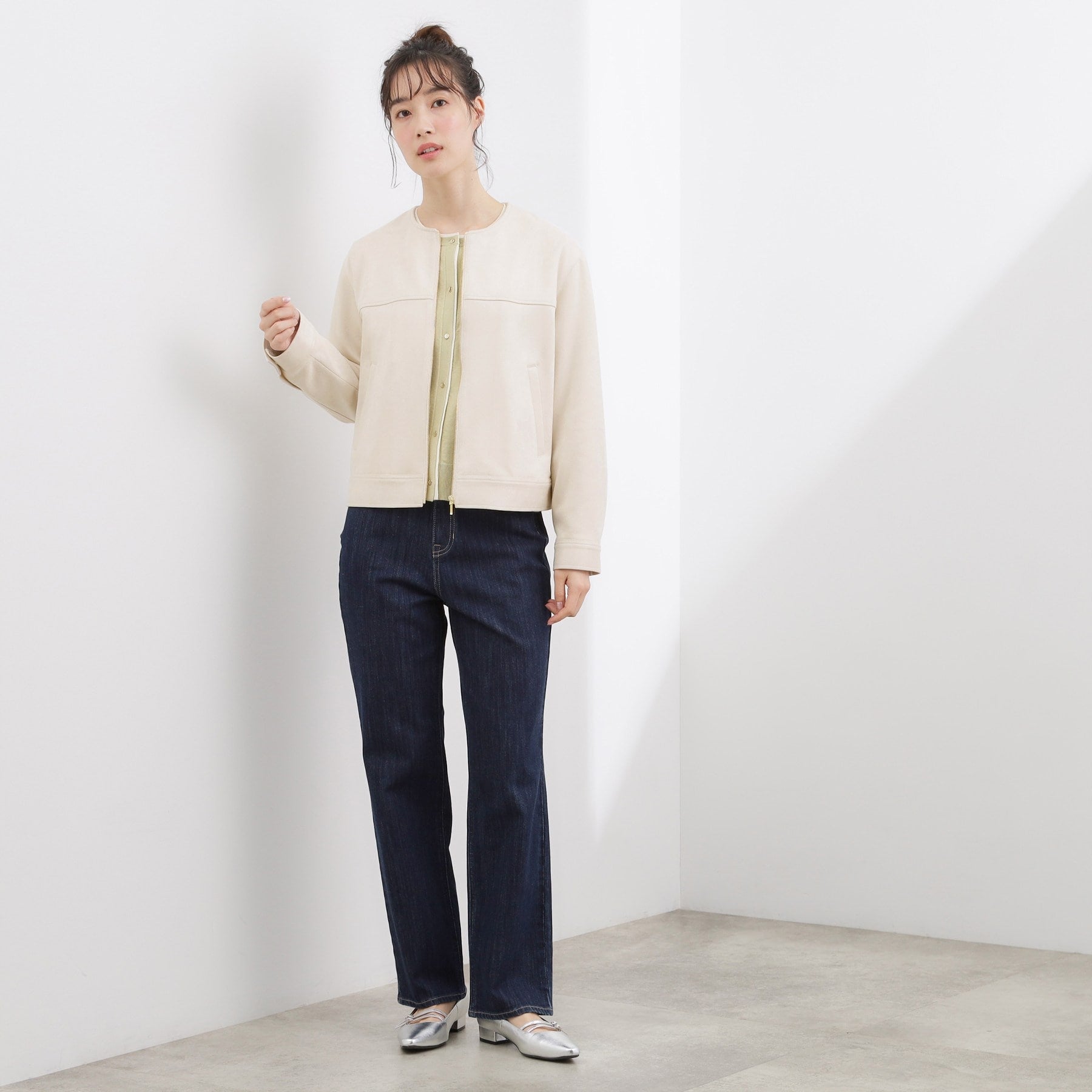 グローブ grove スエードライク ノーカラーブルゾン （ベージュ(052)） ベージュ(052)