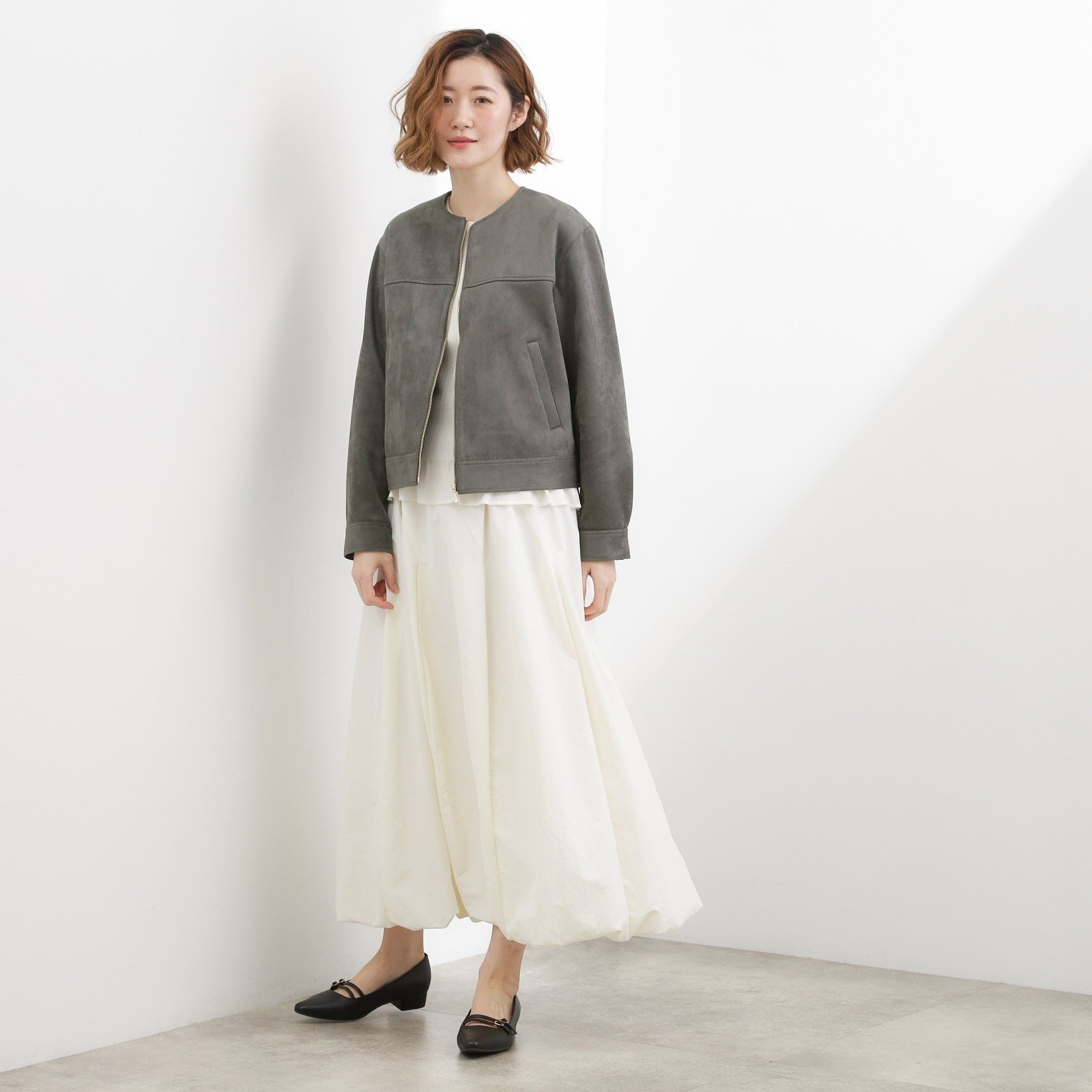 グローブ grove スエードライク ノーカラーブルゾン （ベージュ(052)） ベージュ(052)