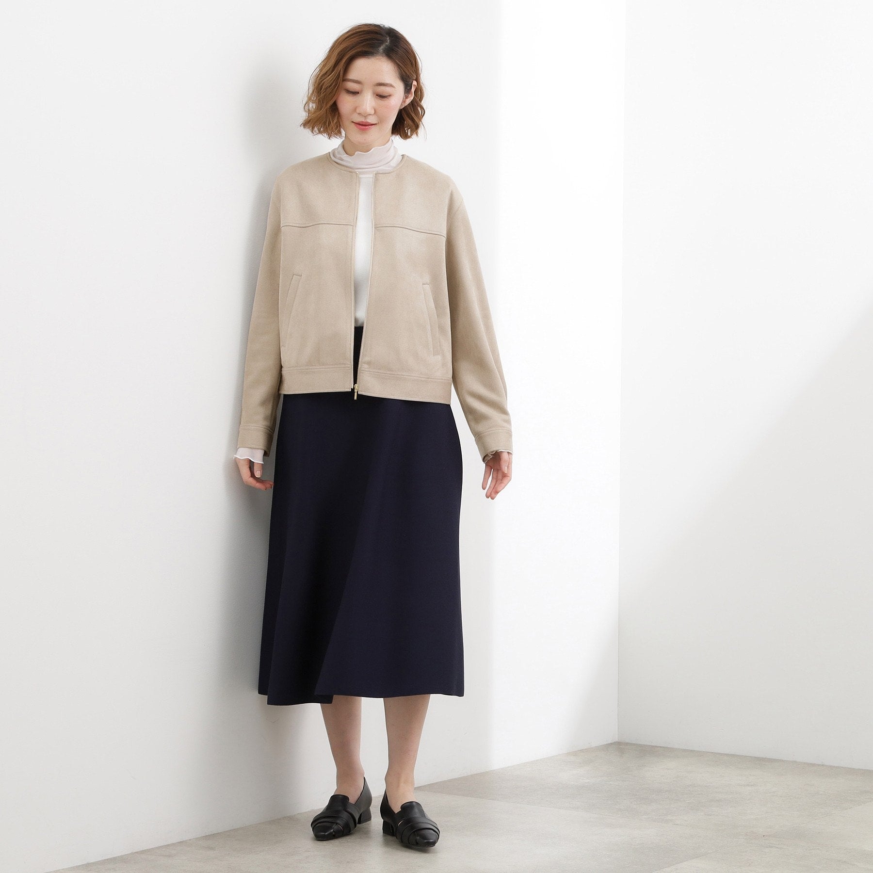 グローブ grove スエードライク ノーカラーブルゾン （ベージュ(052)） ベージュ(052)