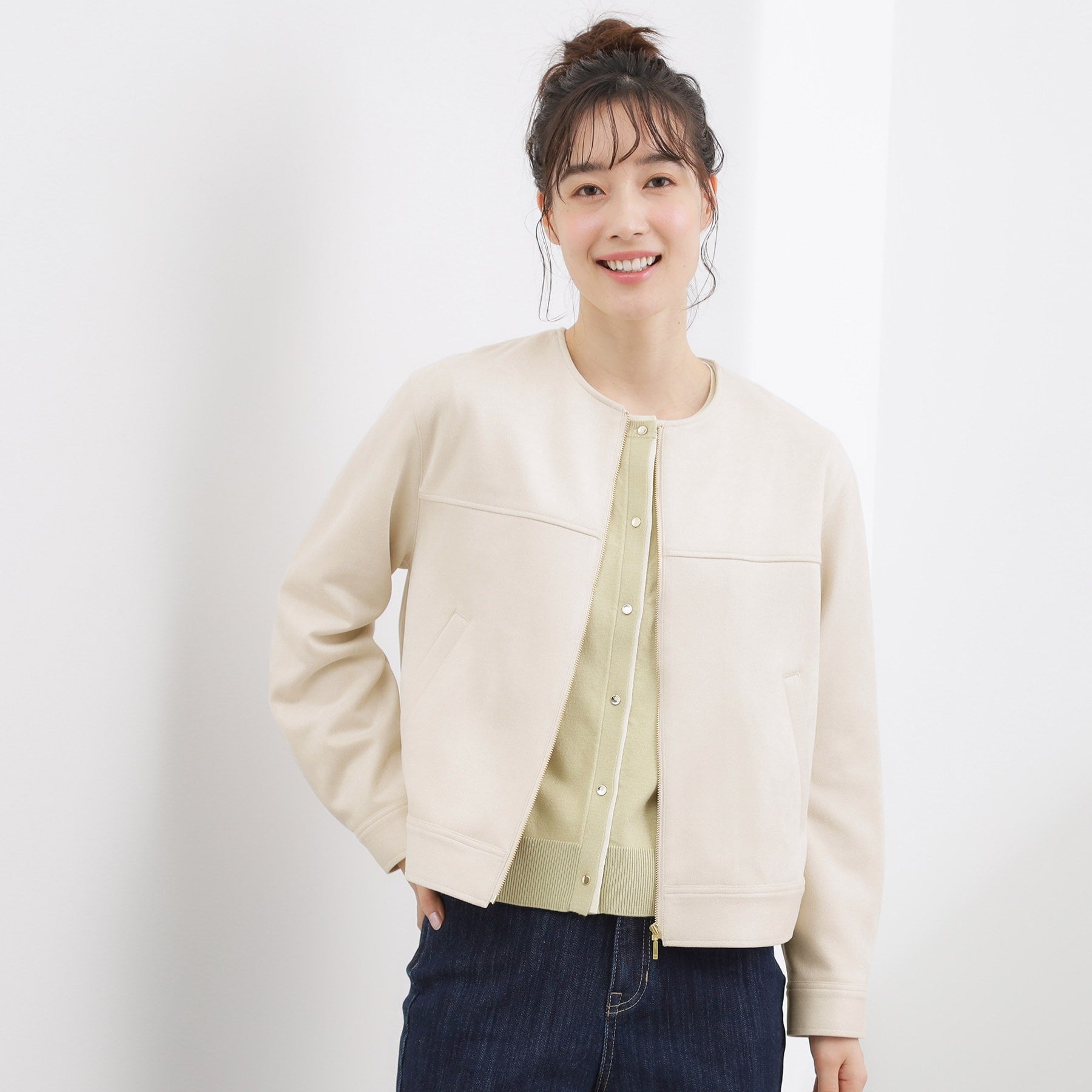 グローブ grove スエードライク ノーカラーブルゾン （オフホワイト(003)） オフホワイト(003)