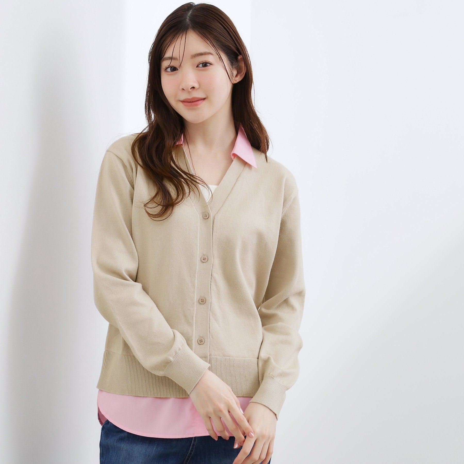 グローブ grove シャツドッキング ニットカーディガン （ベージュ(051)） ベージュ(051)