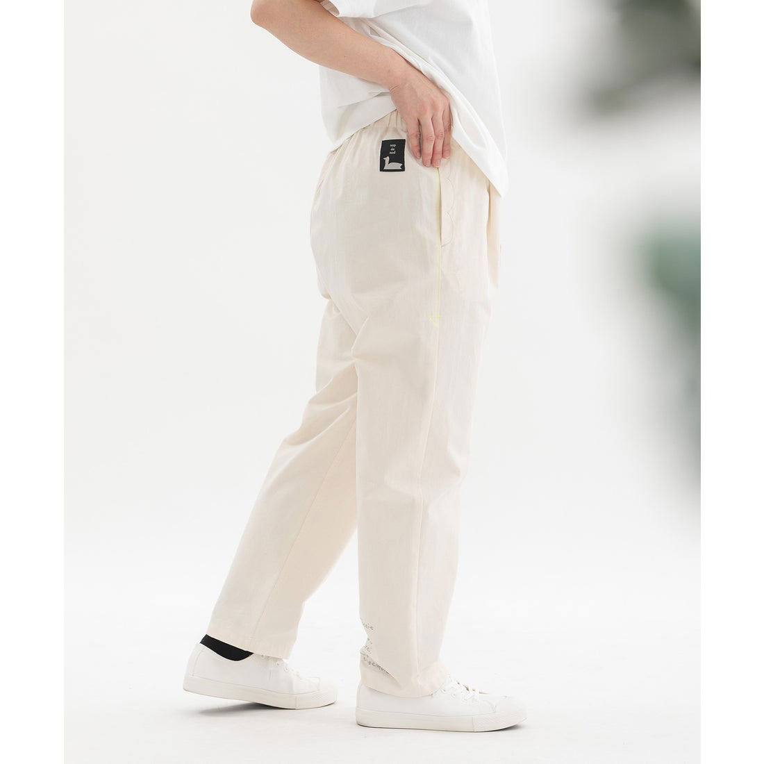 Nop de Nod Right Hem Logo Print Denim Twill Pants