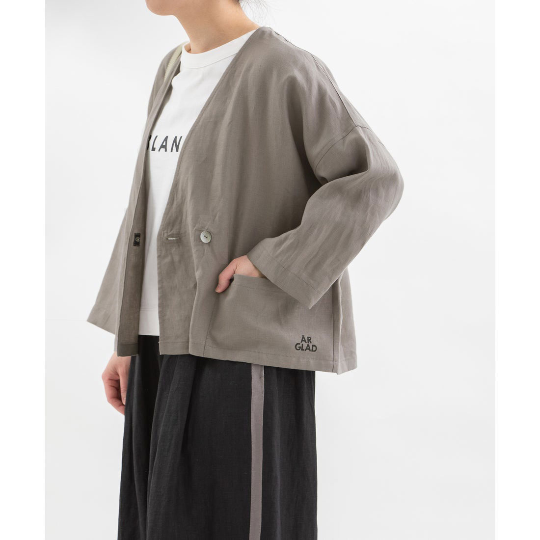 ノップドゥノッド nop de nod Cielリネンノーカラーカーデジャケット （モカ） モカ