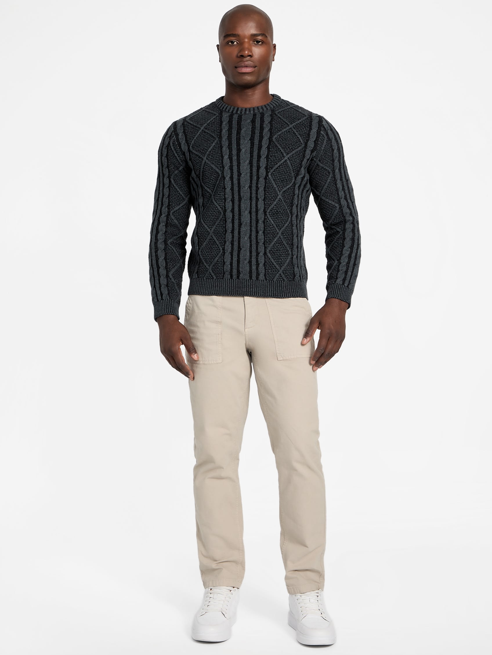 GUESS Long Sleeves Crew Neck Cable Stitch Adrian Sweater