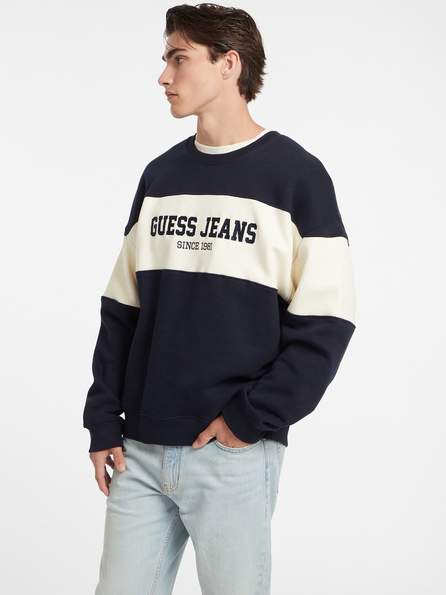ゲス GUESS GUESS JEANS Crew Neck Os Horizont Stripe Sweat （A71W） A71W