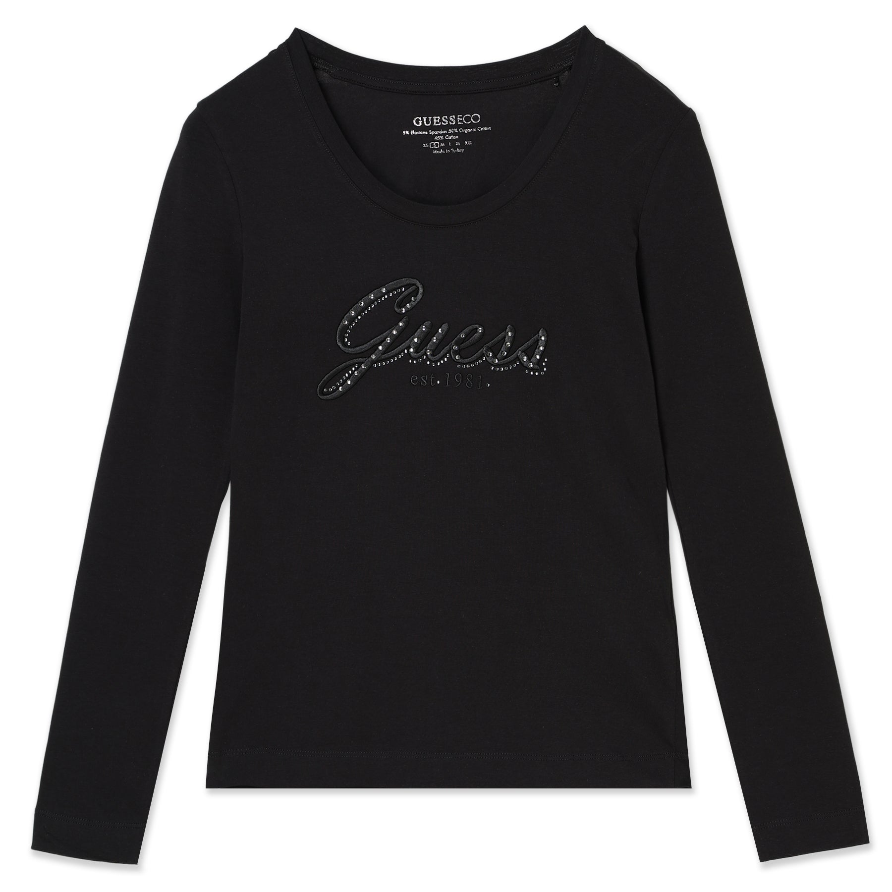 ゲス GUESS CN Ls Embro Script Logo Tee （JBLK） JBLK
