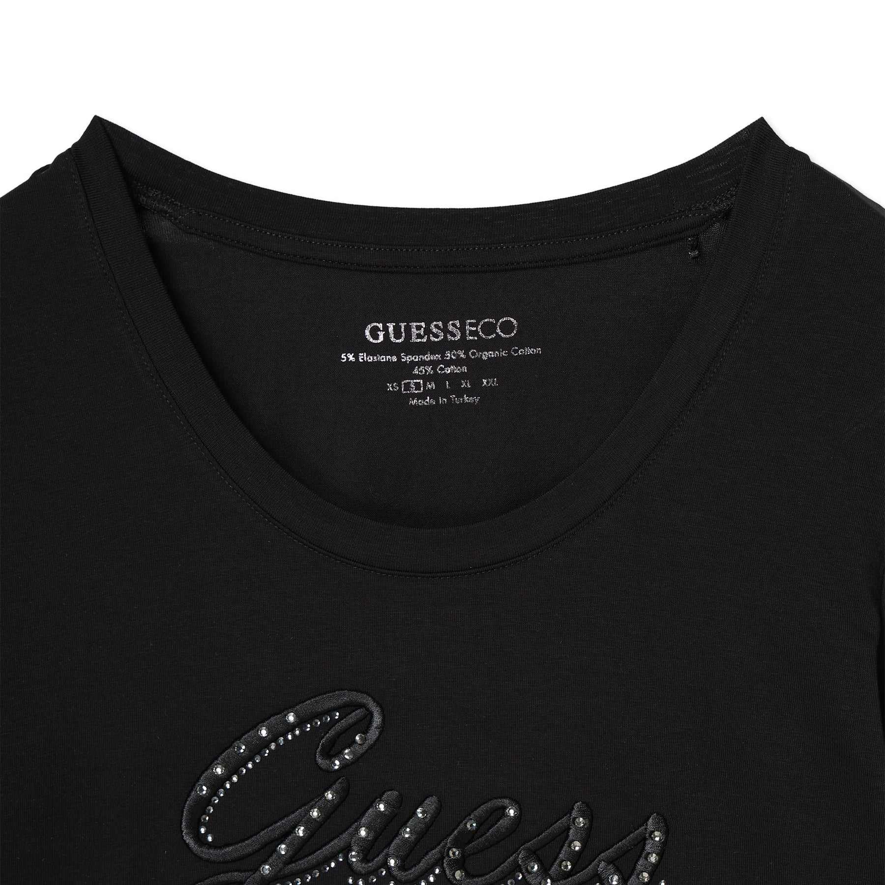 ゲス GUESS CN Ls Embro Script Logo Tee （JBLK） JBLK