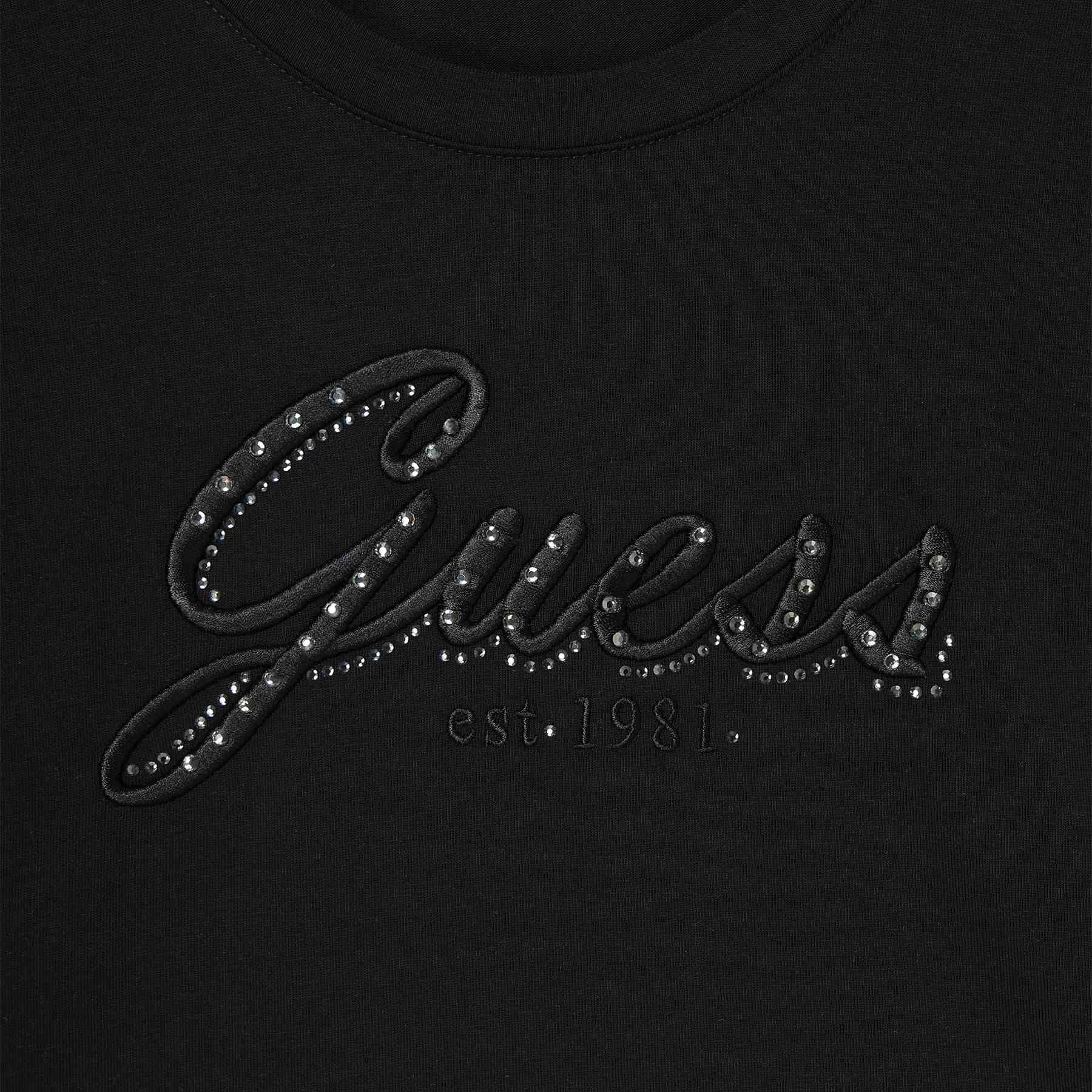 ゲス GUESS CN Ls Embro Script Logo Tee （JBLK） JBLK