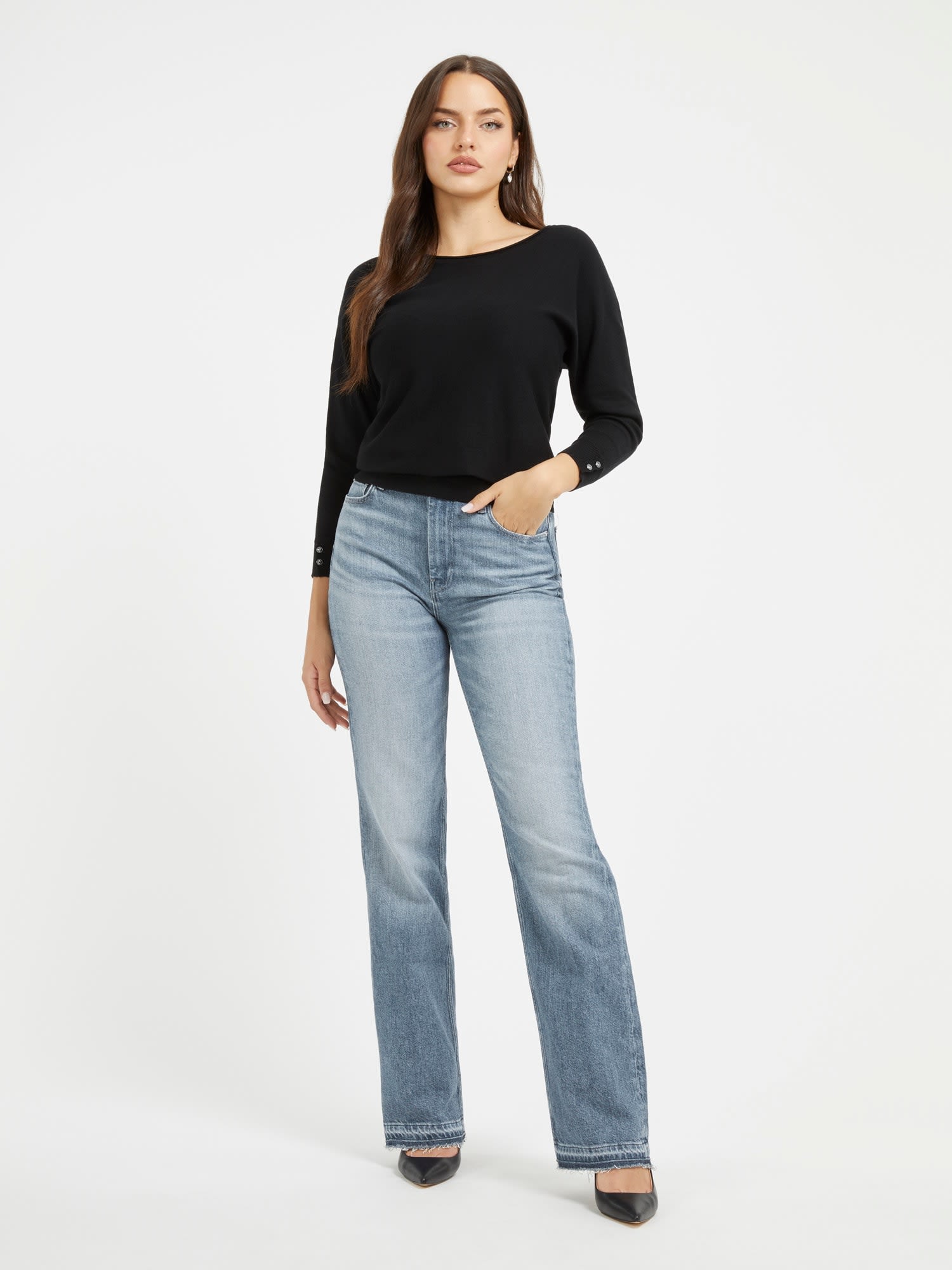 ゲス GUESS ADELE Bat Sleeve Sweater （JBLK） JBLK